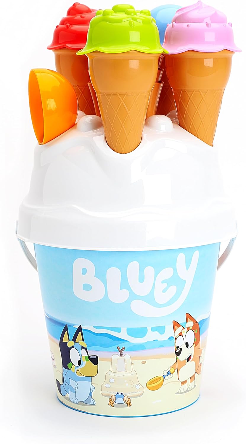 Toyland® Bluey & Bingo 14 Piece Bucket & Scoop Set with Ice Cream Cones - Sand & Water Play Sandbox - Beach Toys