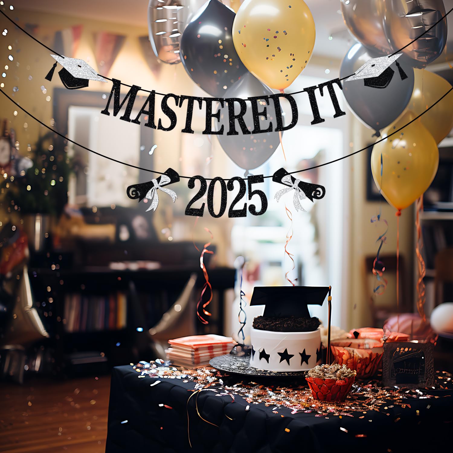 She Mastered It Banner – Glitzer-Banner Für Master-Abschlussfeier 2025, 2,6 M Lang, DIY-Deko Für Mädchen