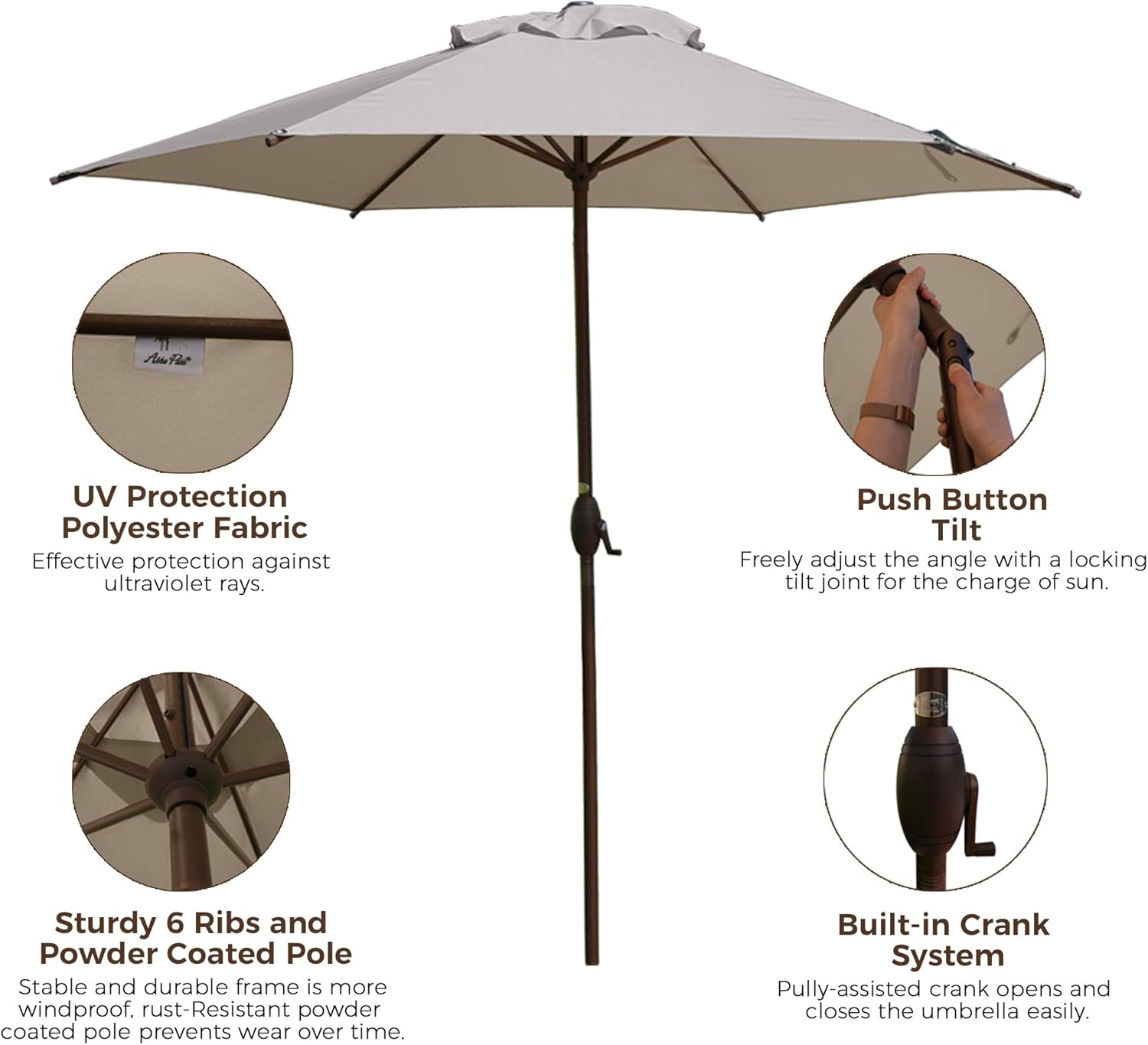 Abba Patio 9ft Patio Umbrella Outdoor Umbrella Patio Market Table Umbrella with Push Button Tilt and Crank for Garden, Lawn, Deck, Backyard & Pool, Beige