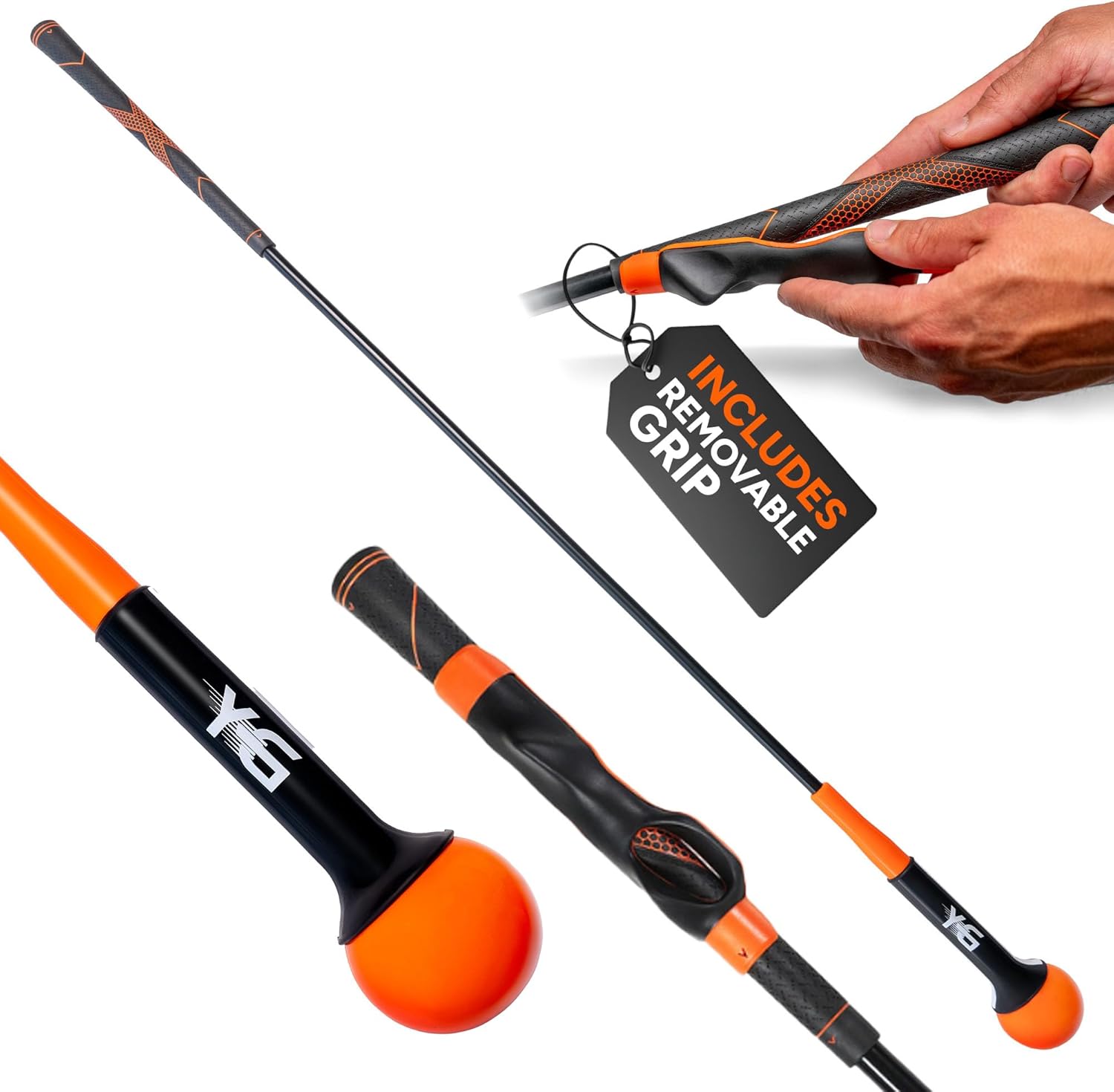 48\" golf swing trainer - golf swing training aid with removable golf grip trainer golf practice equipment and essential golf training aid weighted golf swing trainer w/golf grip training aid