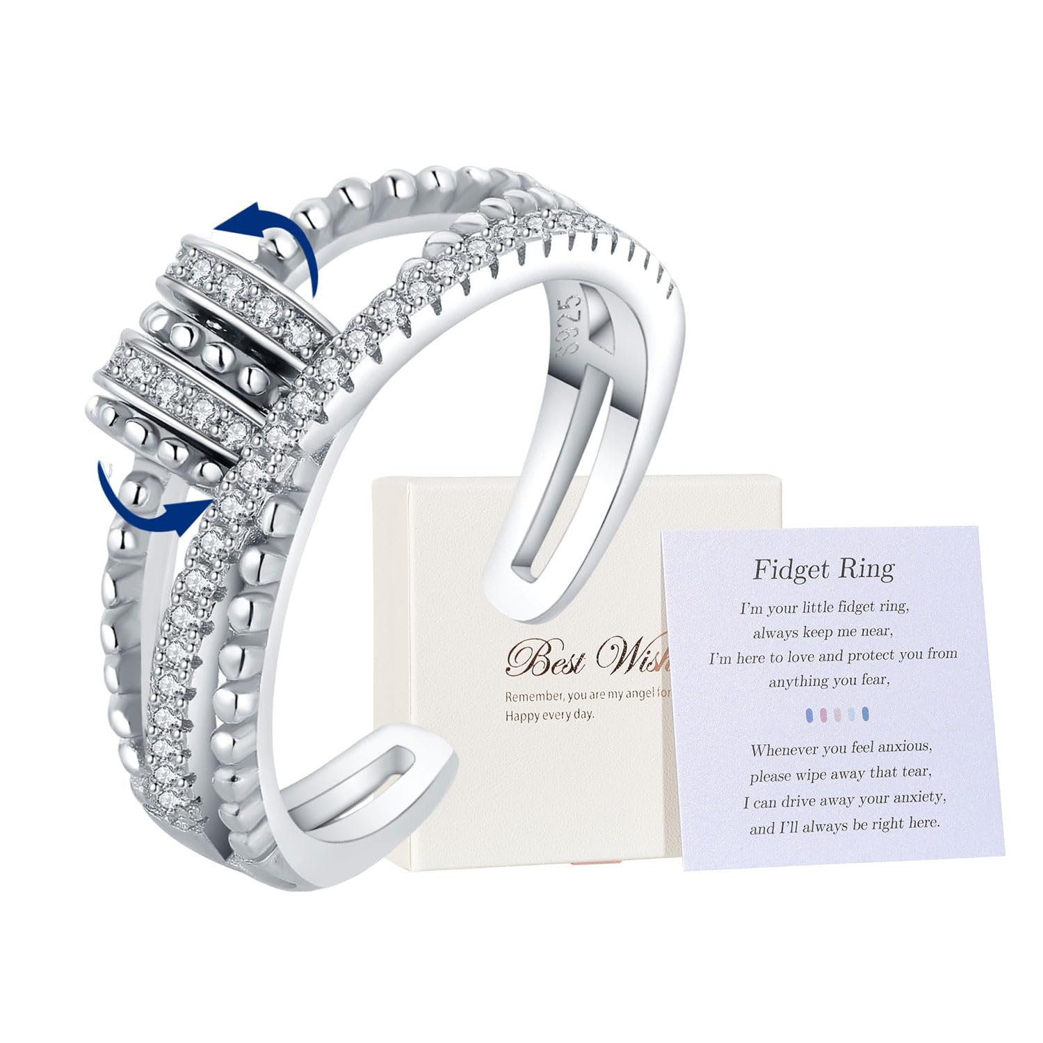 To My Daughter Fidget Ring for Anxiety, S925 Sterling Silver Enamel Fidget Spinner Rings, Anti Anxiety Spinning Rings for Women Birthday Christmas