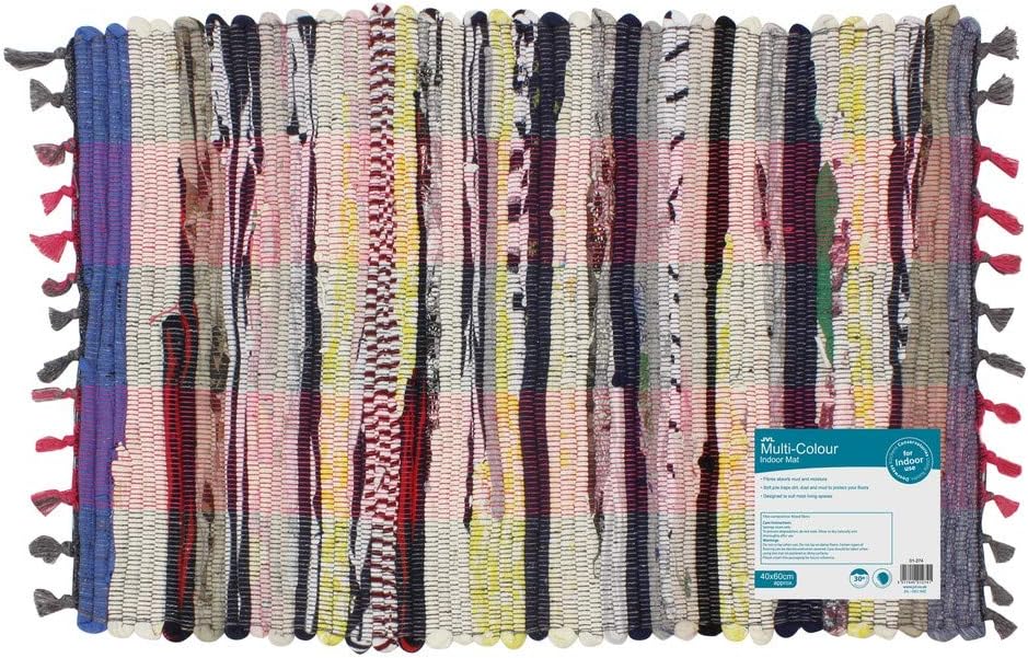 JVL Multi Colour Recycled Handmade Chindi Rug Rag Rug Door Floor Mat 40x60cm