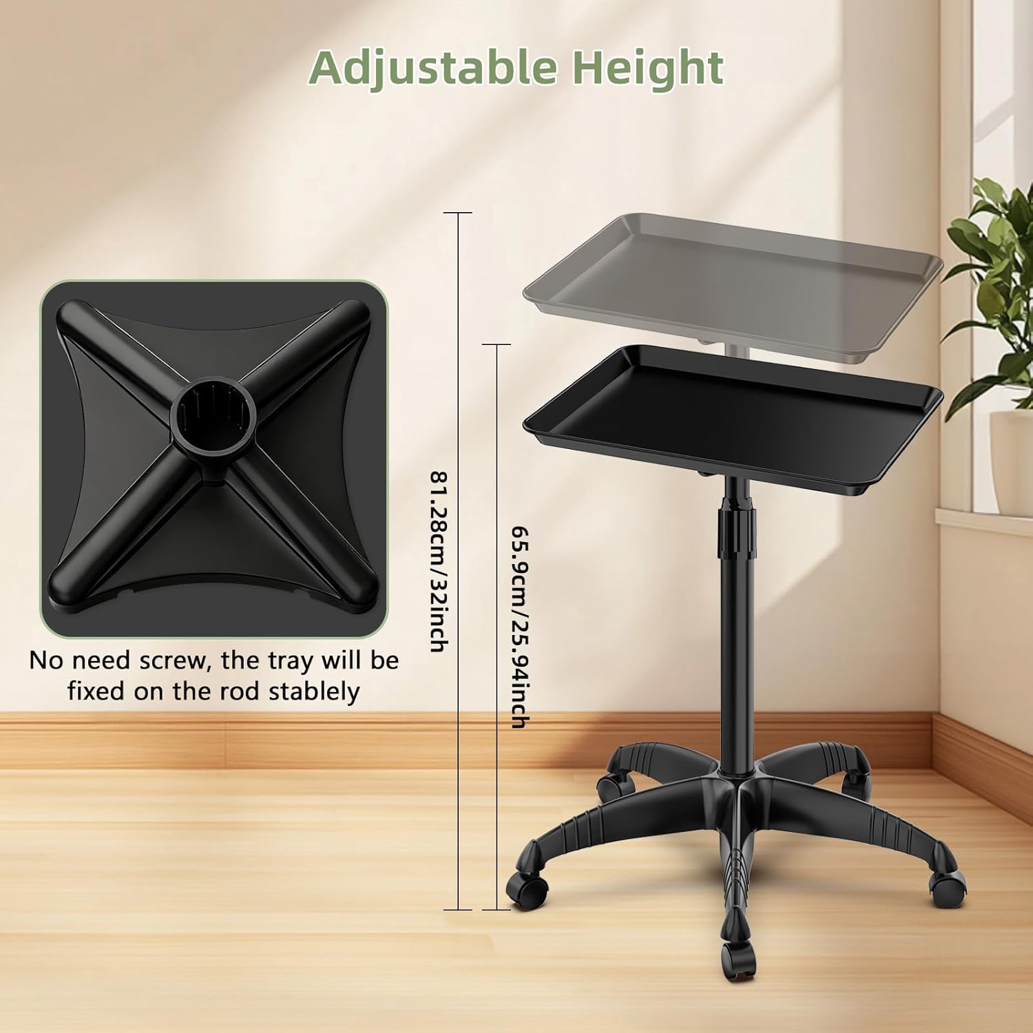 Salon Tray on Wheels, Premium Aluminum Tattoo Tray Rolling Tray, Adjustable Salon Service Rolling Trolley Cart for Clinic Spa(32inch)