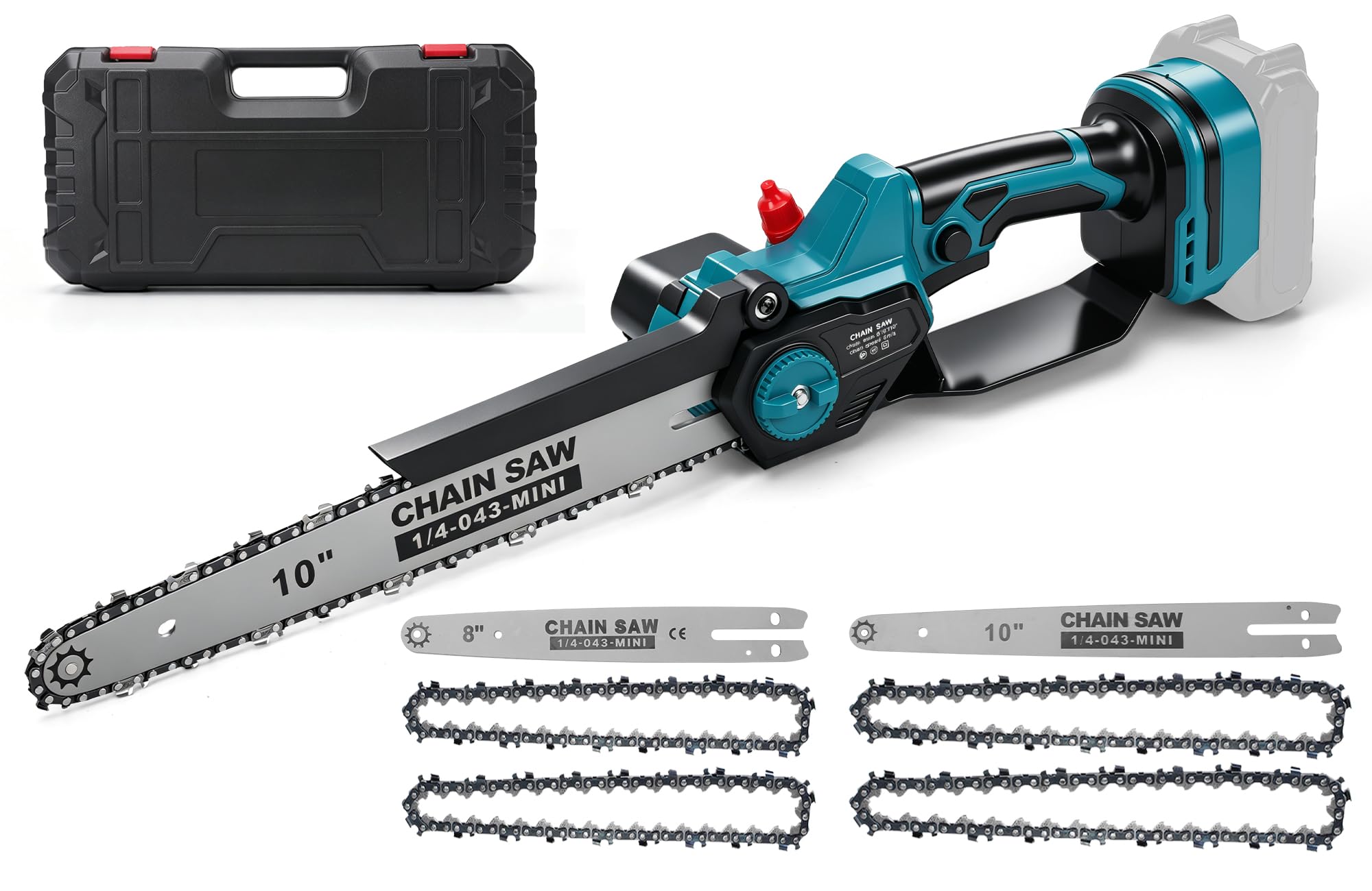 Mini motosierra 2 en 1 de 10 y 8 pulgadas con 4 cadenas, compatible con batería Makita de 18 V, motor sin escobillas de 1000 W, sierra eléctrica para jardín, cuidado de árboles y leña (sin batería ni