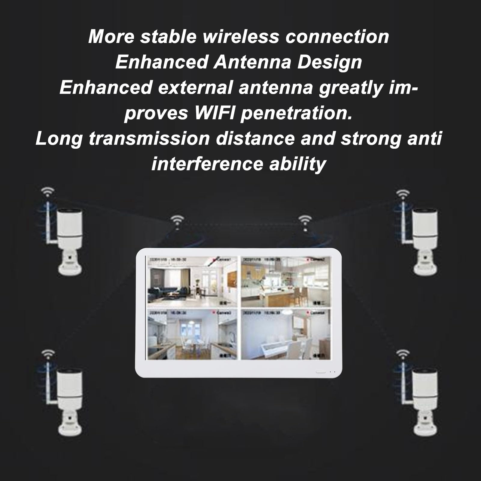 Akozon Grabador de Vídeo en Red PoE HD de 11,5 Pulgadas, 8 Canales, NVR Inalámbrico para Seguridad del Hogar, Antenas Duales de 100 a 240V (Enchufe de la UE)