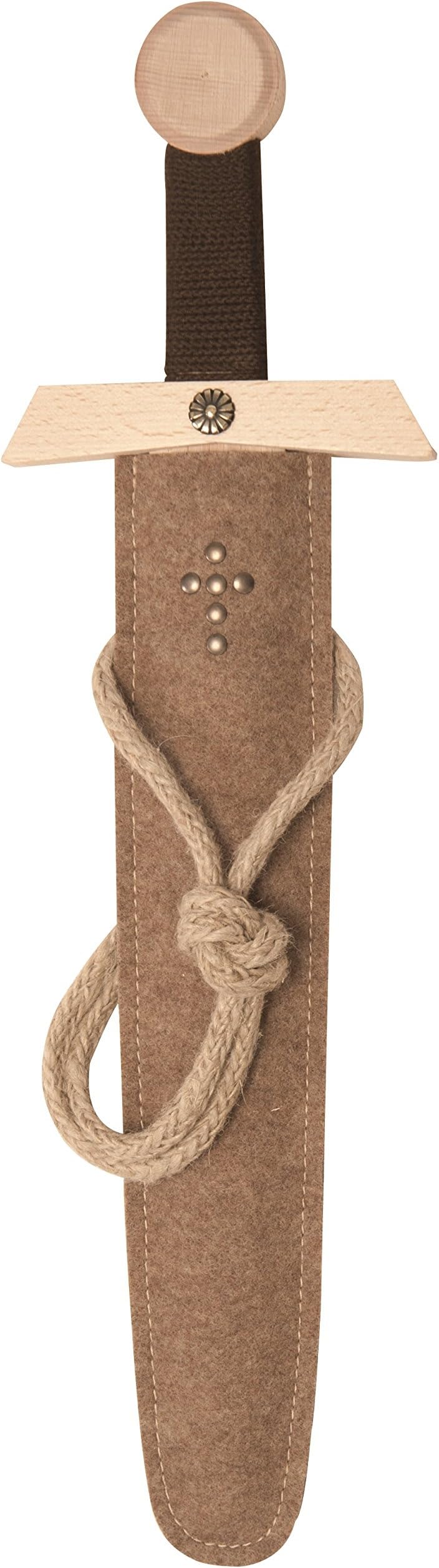 VAH - sturdy Excalibur-Sword-Set with sword and scabbard, 19,7 inches (50cm) length - handcrafted - made from original beech wood and a scabbard made from felt [bonded knob | plenty of Details| Made in Germany]