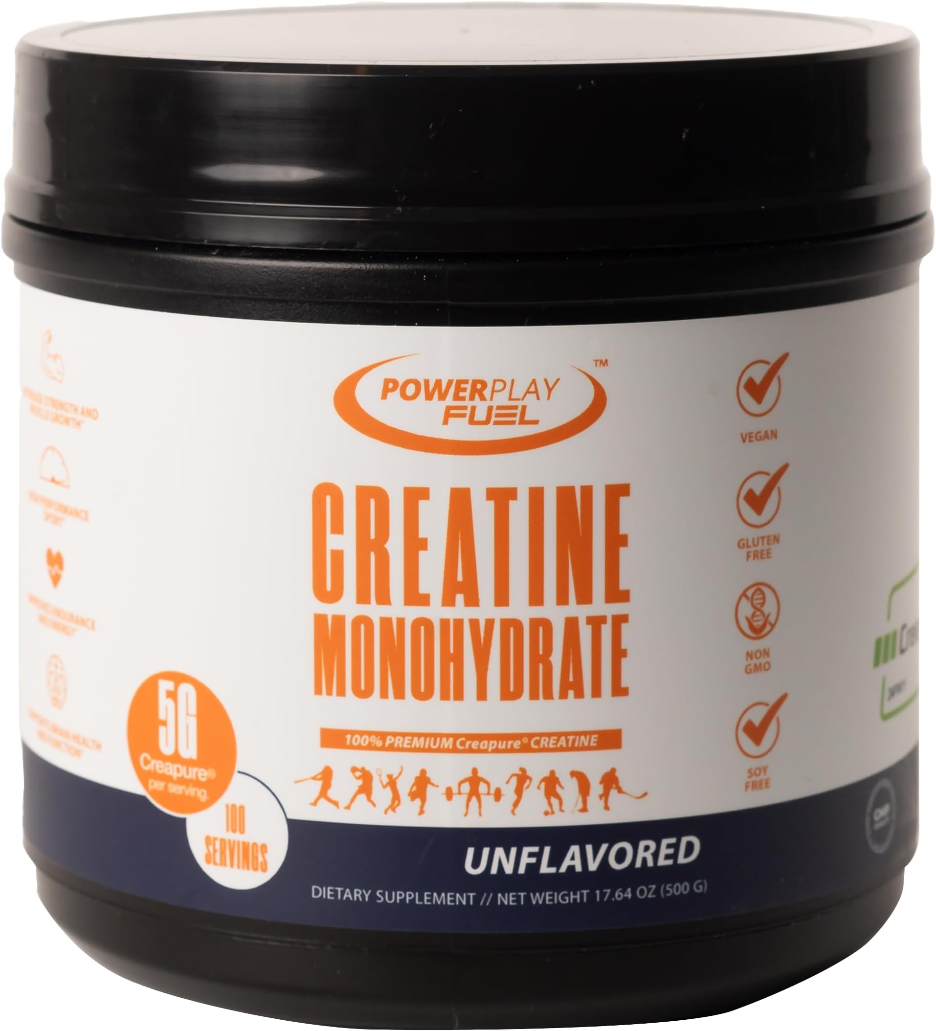CREATINE Monohydrate Powder – Supports Energy, Brain & Muscle Health, and Recovery for Men & Women - Gluten & GMO Free, Soy Free, Sport Certified – Unflavored, 500 G, 100 Servings