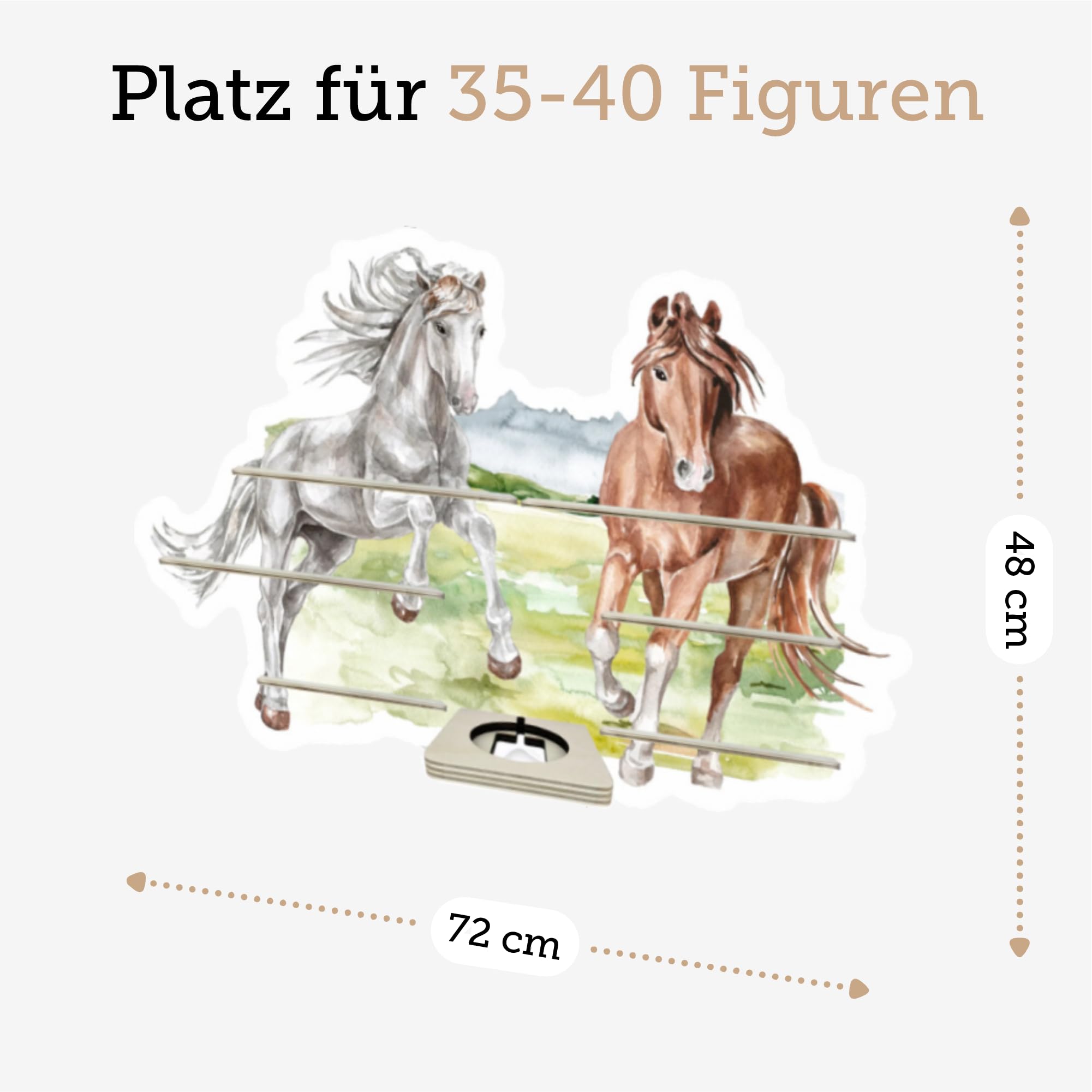 Farbklecks-Collection Tonie Regal Pferdekoppel, Wandregal für bis zu 40 Hörfiguren, Maße 48 x 72 x 6 cm, mit speziellem Ablagefach kompatibel mit Toniebox, handgefertigt in Deutschland