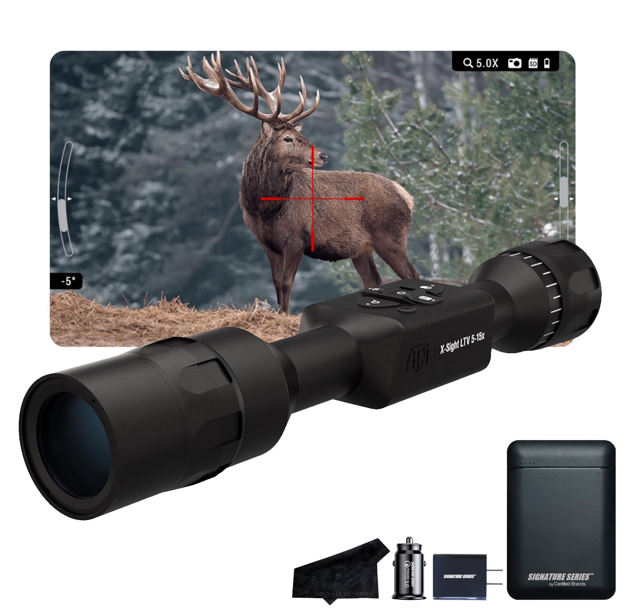 ATN X-Sight LTV Smart HD Day & Night Vision Scope with QHD+ 2688x1944 Sensor | One Shot Zero, 720p Video Recording, Ultra Lightweight, Low Power Consumption | Exclusive Signature Series Kit