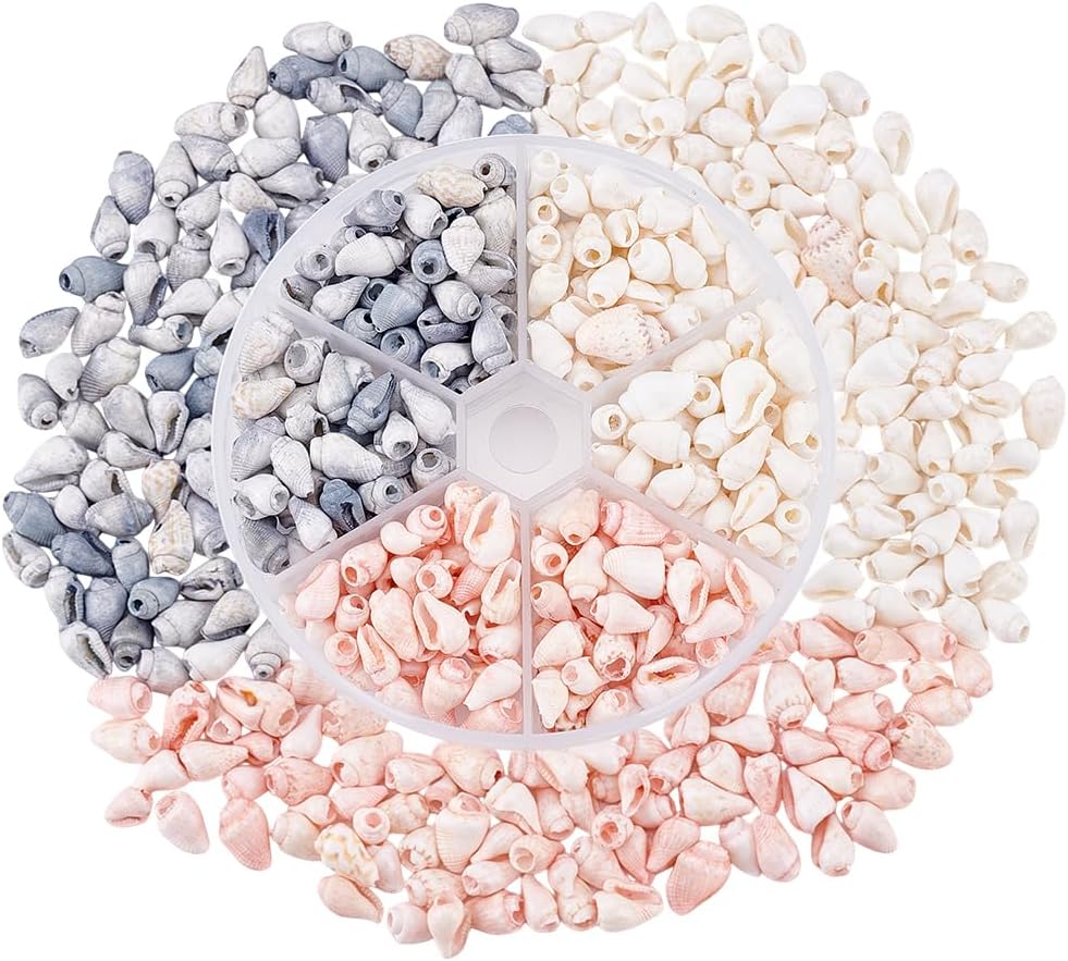 PH PandaHall 405pcs 3 Styles Natural Conch Shell Beads, 0.2~0.5 Inch Small Seashells Drilled Conch Seashells with 1~4mm Hole for DIY Jewelry Craft Home Party Wedding Decor Fish Tank Vase Filler