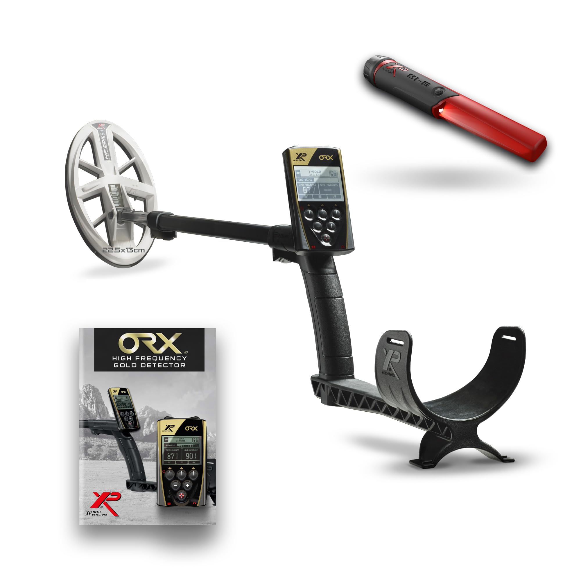 XP Metal Detectors - Detector ORX - Dedicado a Pepitas y Monedas pequeñas - con pinpointer MI-6, Plato elíptico HF hasta 80 kHz, Mando a Distancia y muleta telescópica Ligera (ORX-ELLHFRCF-MI6)