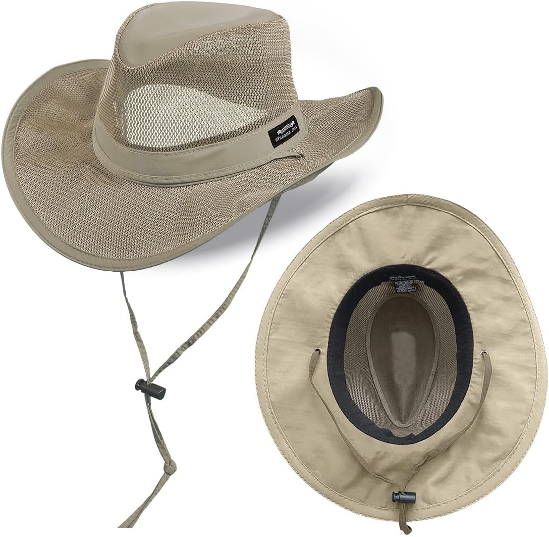 Mesh Crown Safari Men's Sun Hat, 3" Brim, Adjustable Chin Cord, UPF (SPF) 50+ Sunhat Protection