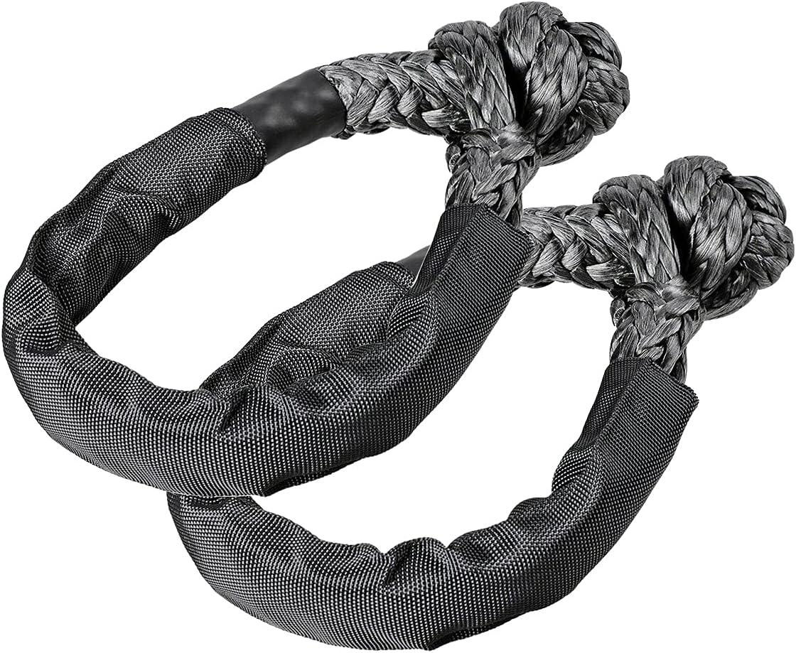 Synthetic Soft Rope Shackle, 2 Pack 1/2’’ x 7’’ Flexible and Durable 38000LBS Breaking Strength Recovery Connect Black Rope Lift Towing with Protective Sleeve and PVC Bag