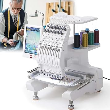 Commercial Embroidery Machine, 12 Needles Single Head Computerized Embroidery Machine with LCD Display, Computerized Sewing Machine for Home use, 20 * 30 cm Embroidery Size