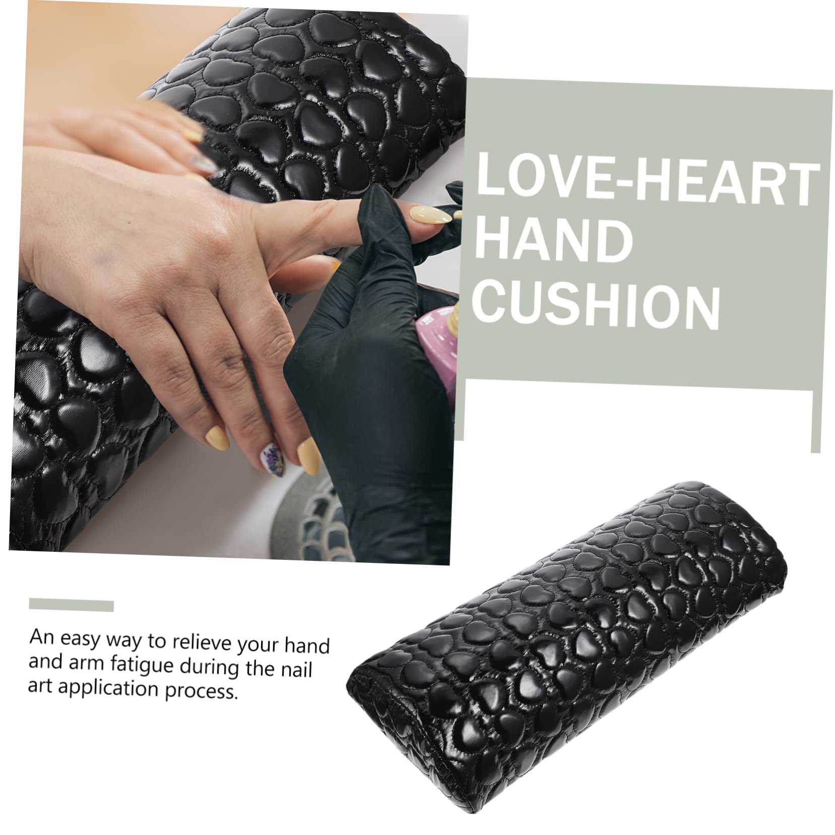 Poggiamano per Unghie a Forma di Cuore in Pu Nero, Cuscino Morbido per Manicure Confortevole, Allevia Affaticamento Mano e Braccio per Nail Art a Casa e Salone