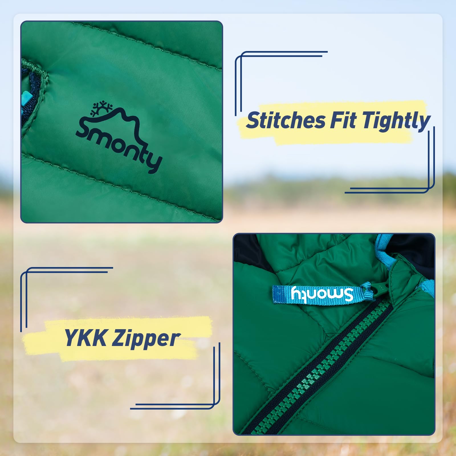 SMONTY Kinder Daunenjacke – wasserabweisend und leichter Mantel für Jungen und Mädchen mit vernähten Nähten – ideal für Frühling, Herbst, Camping, Wandern und Reisen