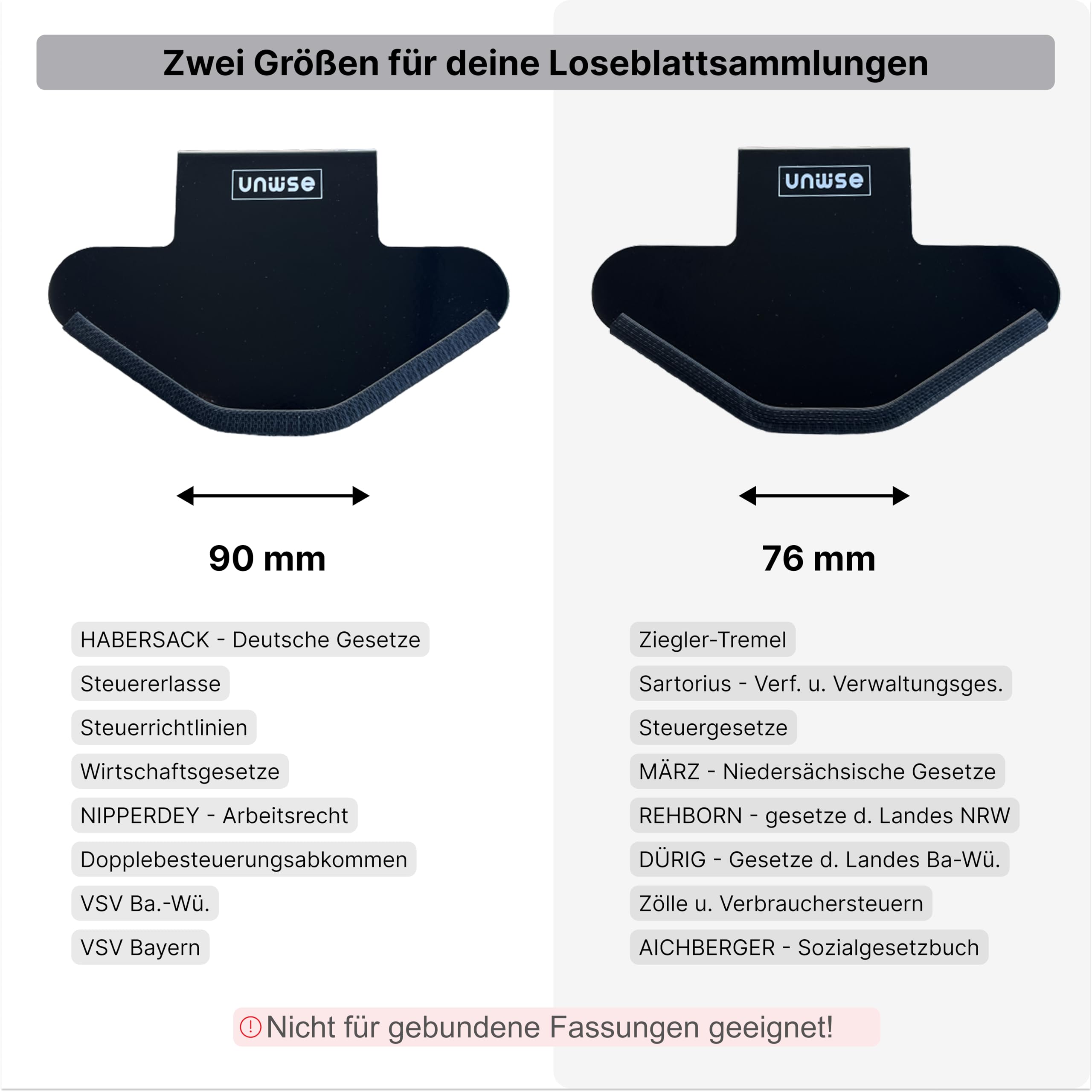 Wise-Balance 90mm: Die schwenkbare Buchstütze für Jura Gesetze wie Habersack (schwarz, 90 mm)