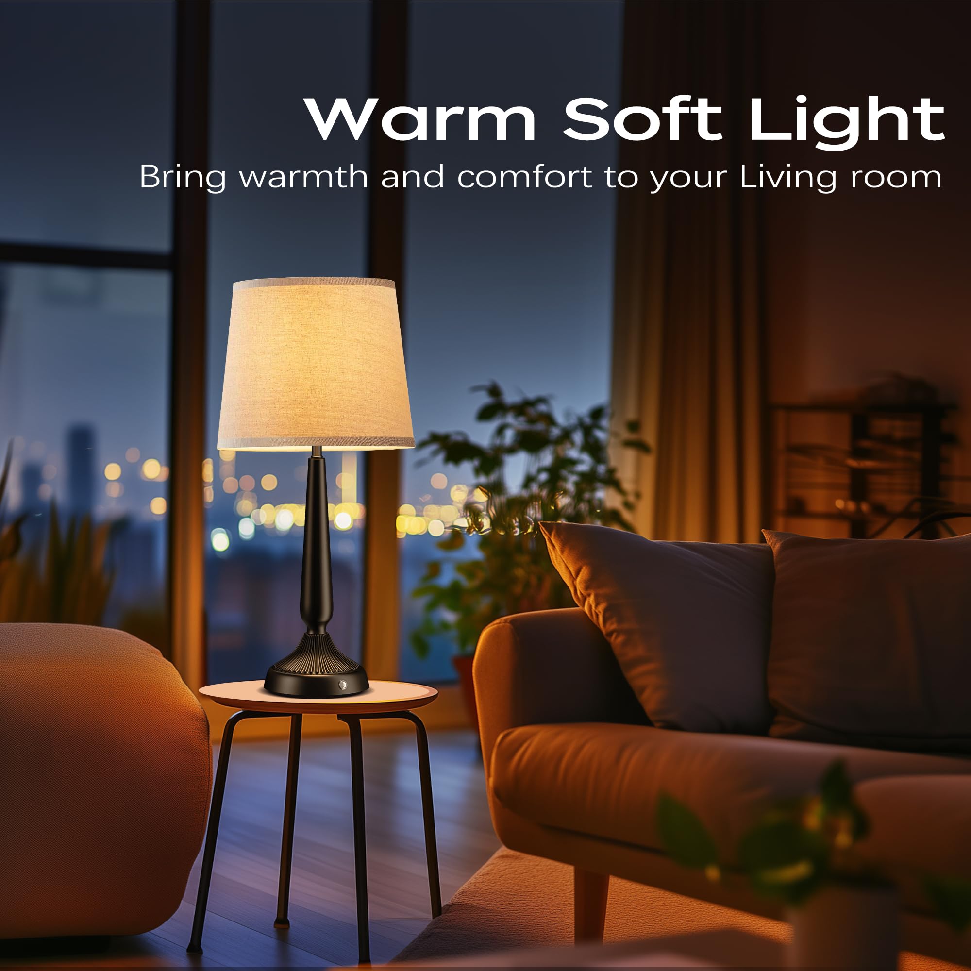 PARTPHONER Touch Table Lamps for Bedroom Set of 2, Bedside Nightstand Lamps with USB Port and Power Outlet, 3 Way Dimmable White Lamp for Living Room Nursery Room, Daylight White Bulbs Included