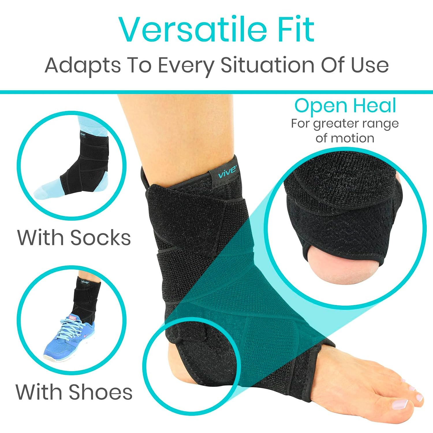 Vive Sprained Ankle Brace for Women, Men - Right or Left Compression Foot Immobilizer Support - Basketball, Volleyball Neoprene Stabilizer Wrap Protector - Tendonitis, Heel Spur, Running Feet Sprain
