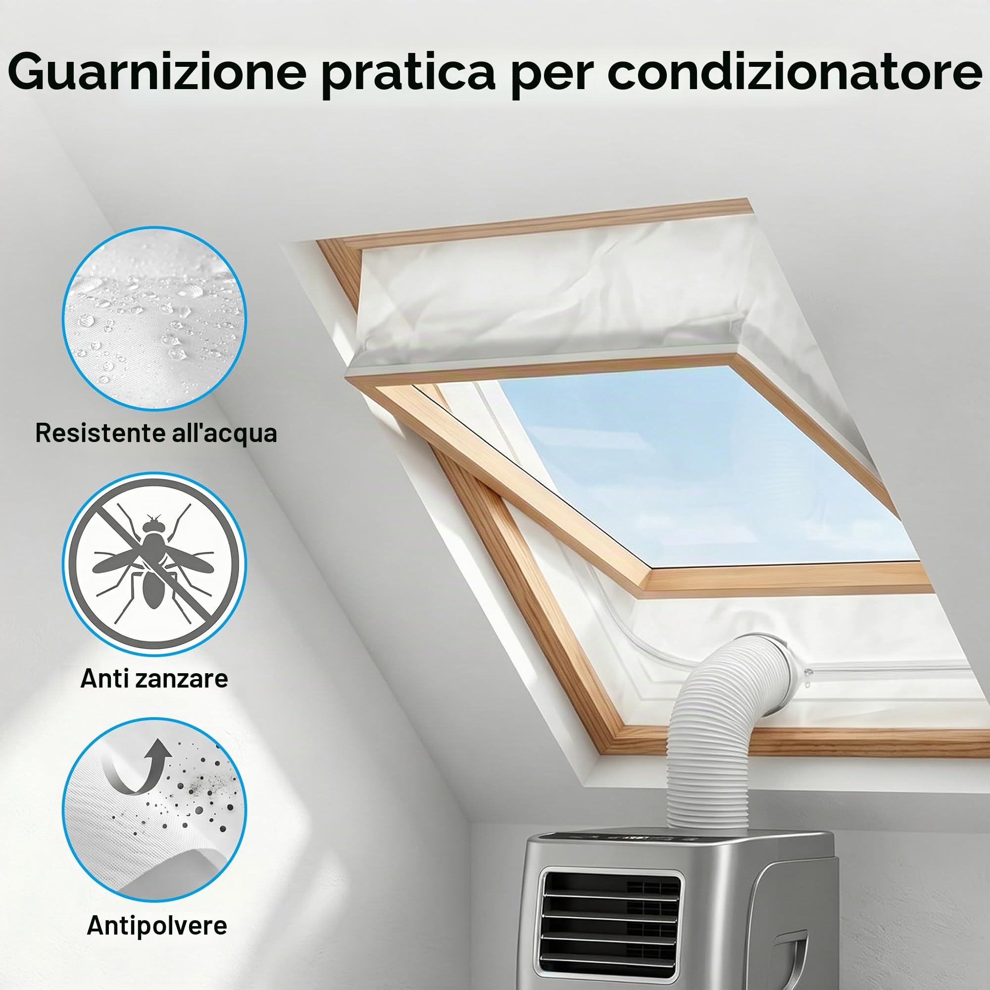 Guarnizione Finestre per Condizionatore Portatile Adesivo con Cerniera 3m | Tenda per Climatizzatore Anti-Scivolo Lavabile