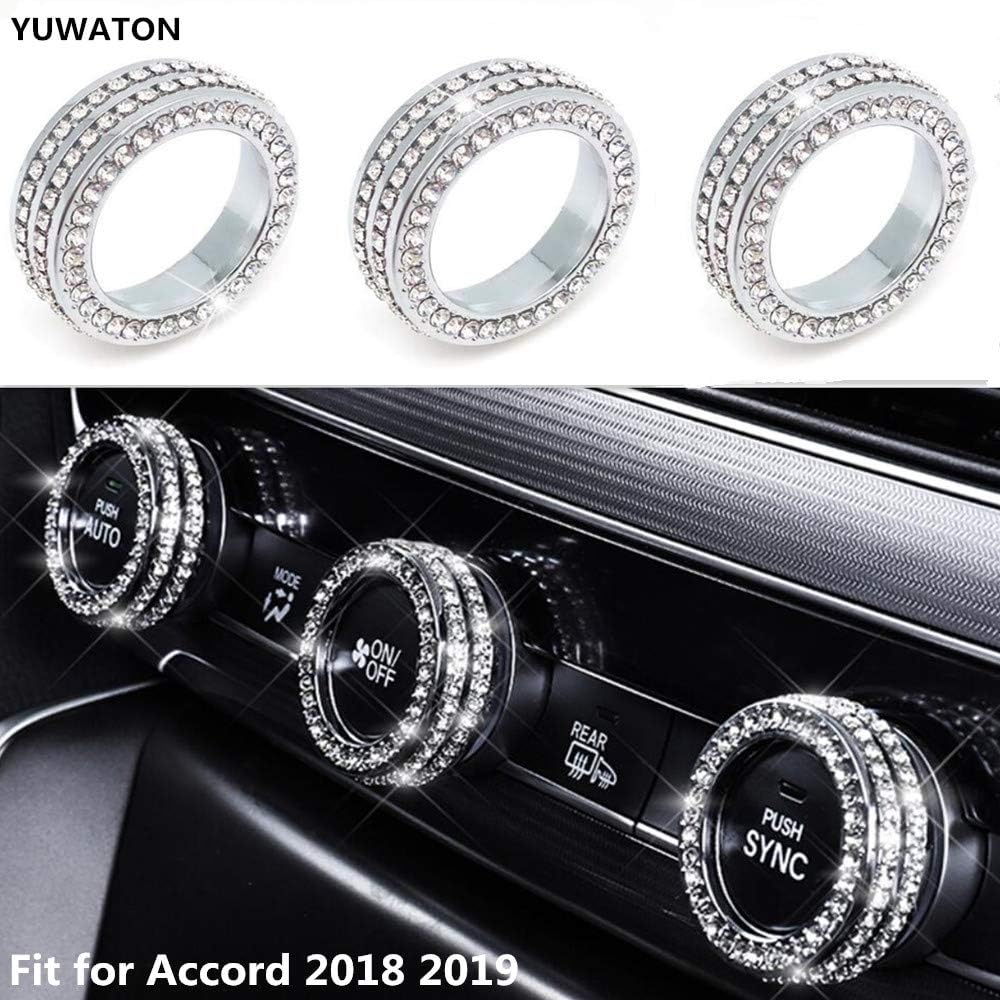 YUWATONCompatible with 2018-2022 Honda Accord Bling Accessories Air Conditioner Knob Crystal Rhinestone Decals Rings (3 Pack, Silver, Manual, Rotary)