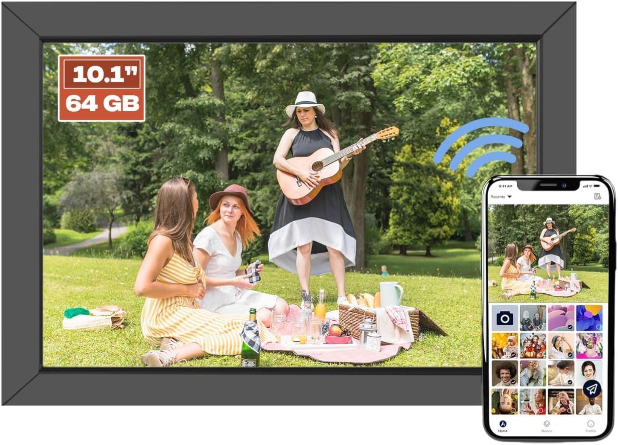PICCASIO™ Digital Photo Frame 10.1 inch IPS Touch Screen Smart WiFi 64GB Storage Perfect for Displaying (Frameo Digital Photoframe).