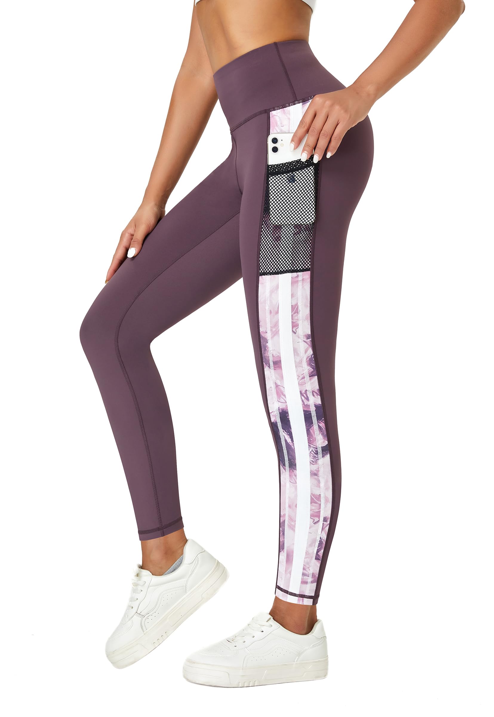 Tuspryt Leggings Damen mit Taschen,Blickdichte sportleggins Damen lang Fitnesshose Laufhose Sporthose Damen