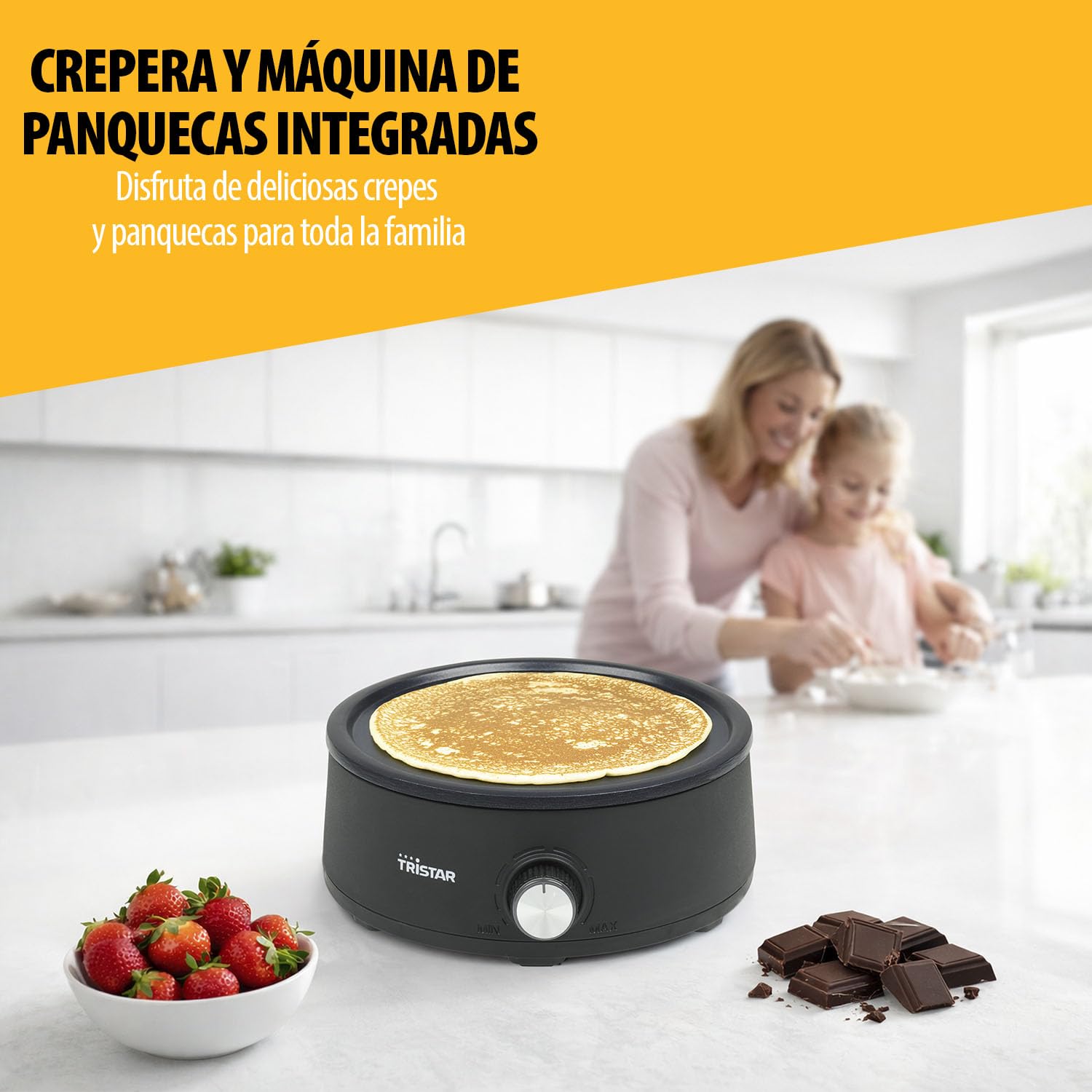 Tristar Fondue Eléctrica, 1,5 L Acero Inoxidable, 2 en 1 con Función Crepes, Piezas Apto Lavavajillas, Libre de PFAS, Para hasta 8 Personas, FO-1110