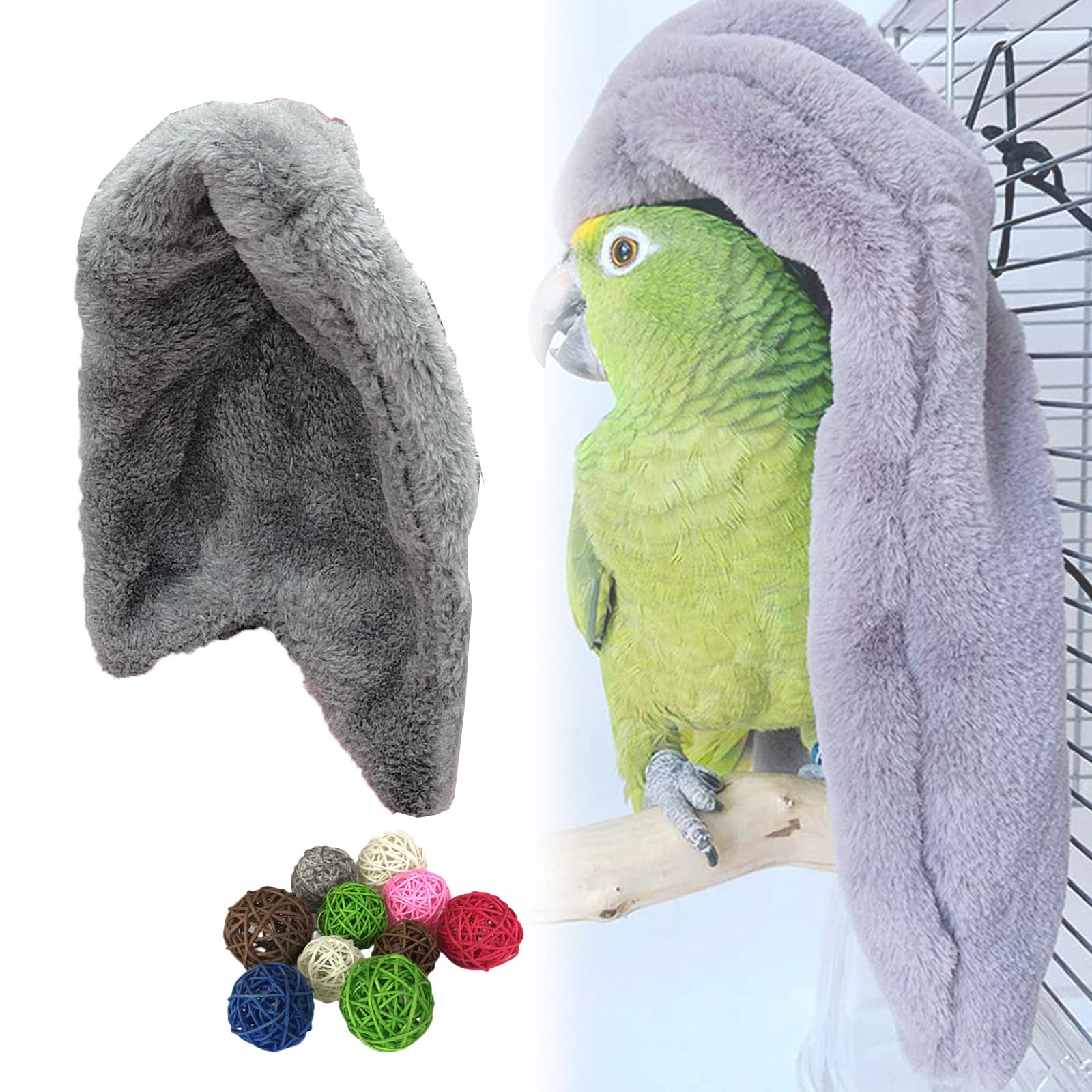 Dlfwltt Cozy Corner Fleece Bird Blanket Cozy Corner Cuddle Nest Hanging Toy Parrot Cage Snuggle Hut Warm Plush Bedding,Small Animals Shelter Plush Bedding for Parakeet Cockatiel Pigeon (Small,Grey)