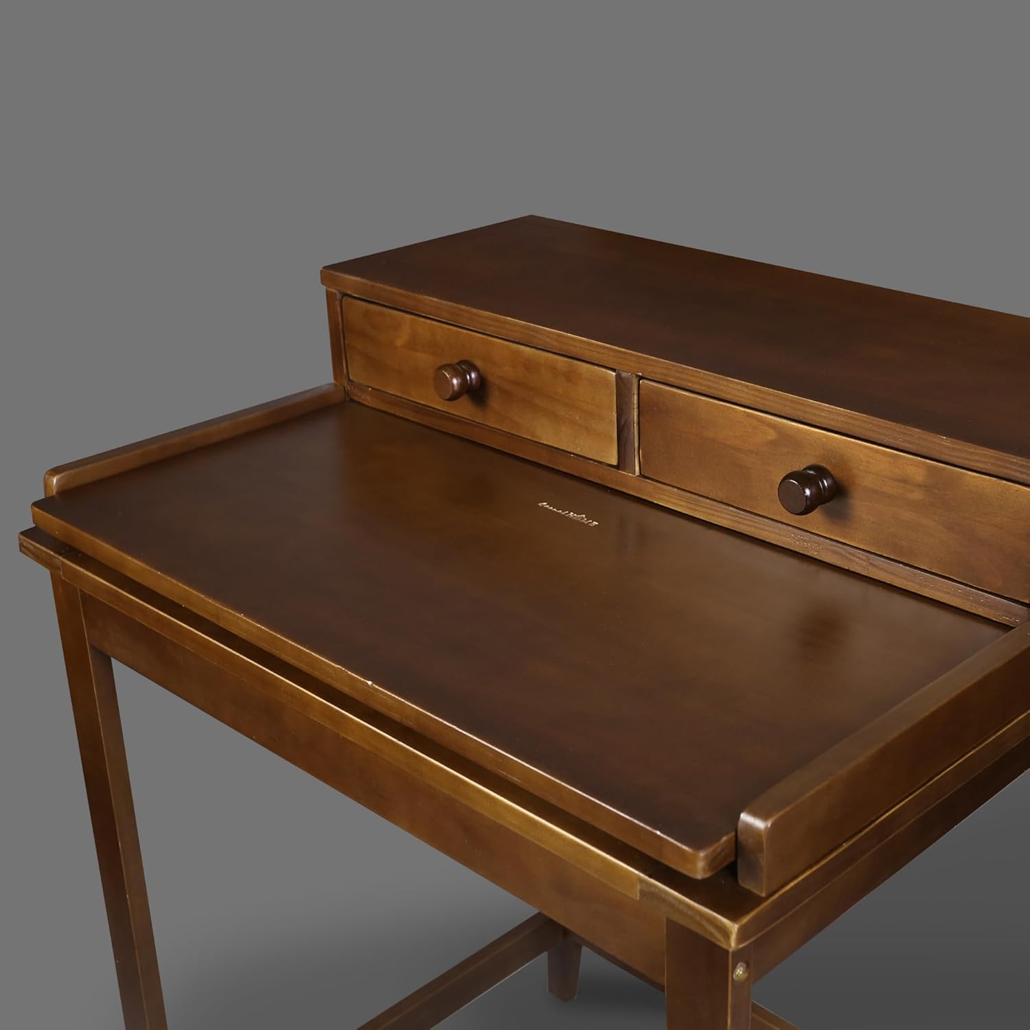 Solid Wood Brown Home Office Desk with Hutch and Drawer