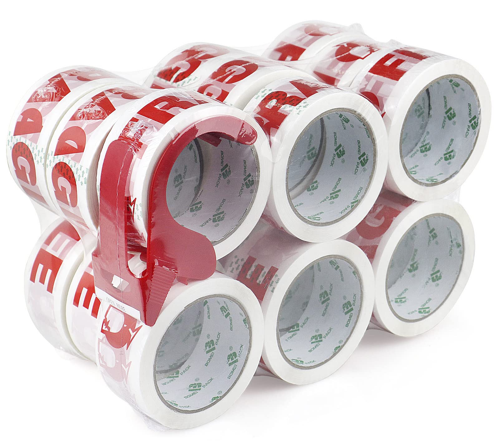 BOMEI PACK 18 Rouleaux Ruban Adhésif Fragile 48 mm x 66 m avec dévidoir pour colis et boîtes, Ruban adhésif emballage fragile