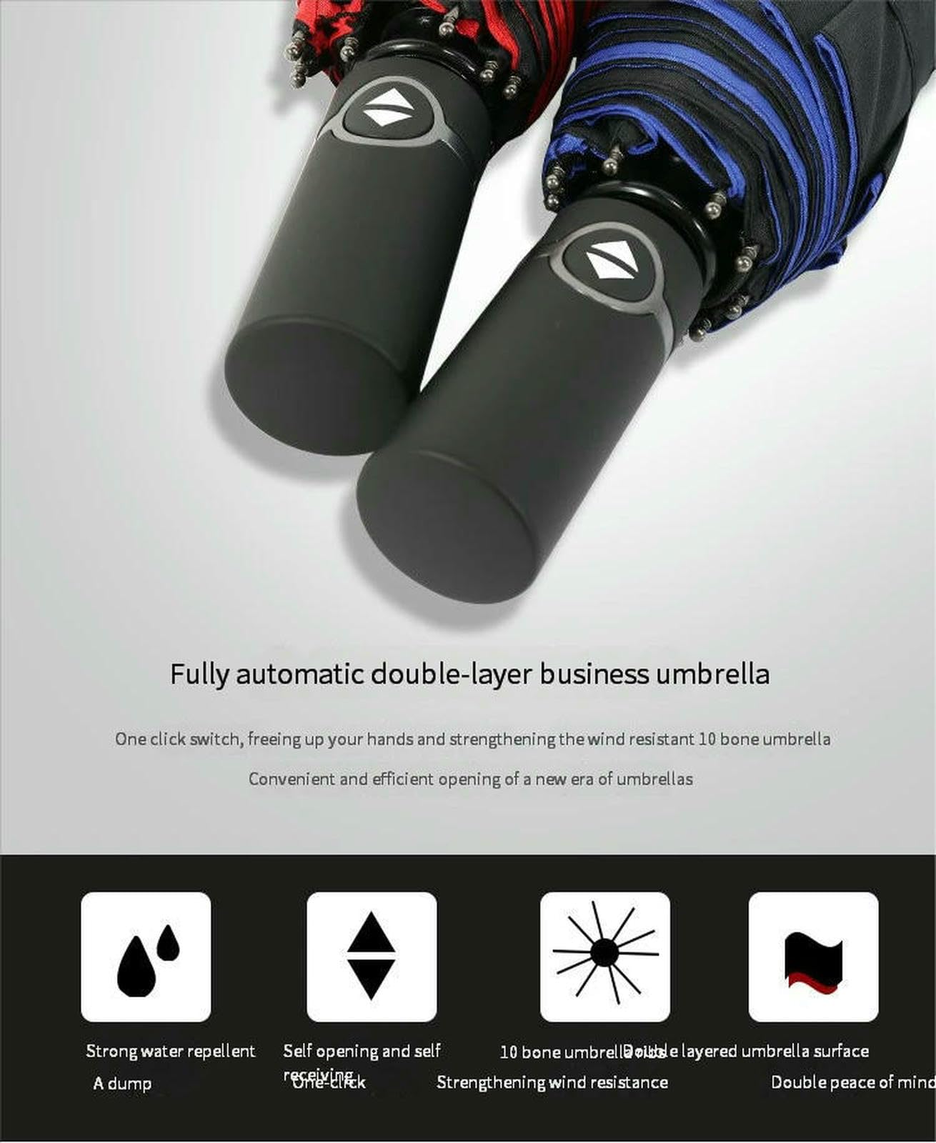 Regenschirm Doppelschichtiger Regenschirm, Vollautomatischer Großformatiger Dual-Purpose-Business-klappschirm, Geschenkschirm-rot-metall-faser-verbundwerkstoff-10k