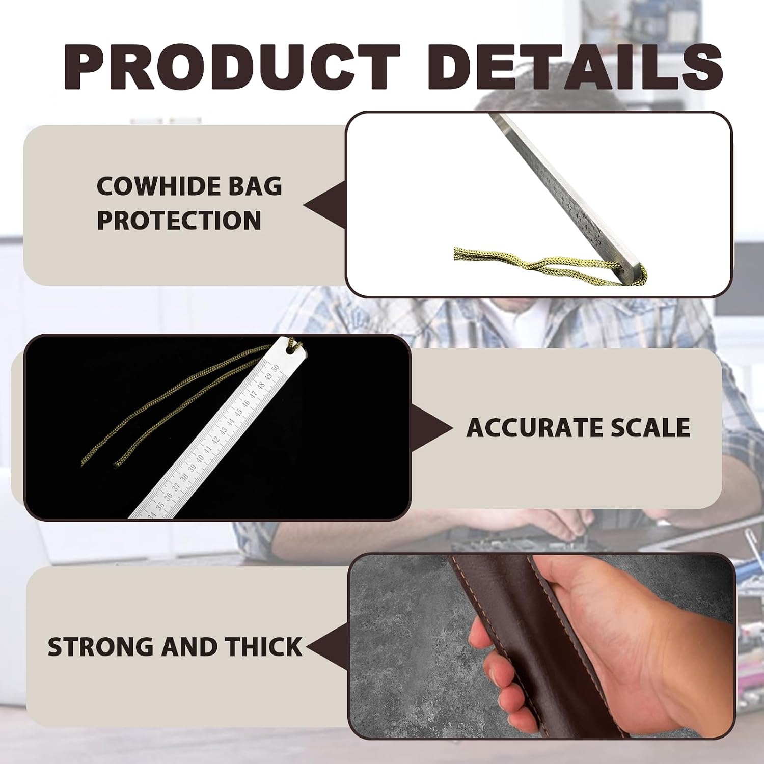 Heavy Duty Ruler, 20" 50cm Stainless Steel Metal Straight Edge, Dual Scale Measuring Tool with Holster for Easy Measurements (5mm Thickness)