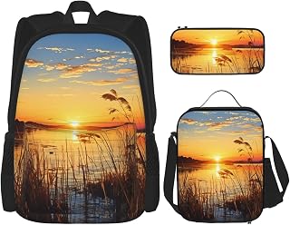 3 in1 Travel Laptop Backpack with Lunch Bag and Pencil Case Casual Daypack | Backpack For Men Women Laptop Bags Lunch Box Pen Bag Set Reeds By The River Travel Rucksack