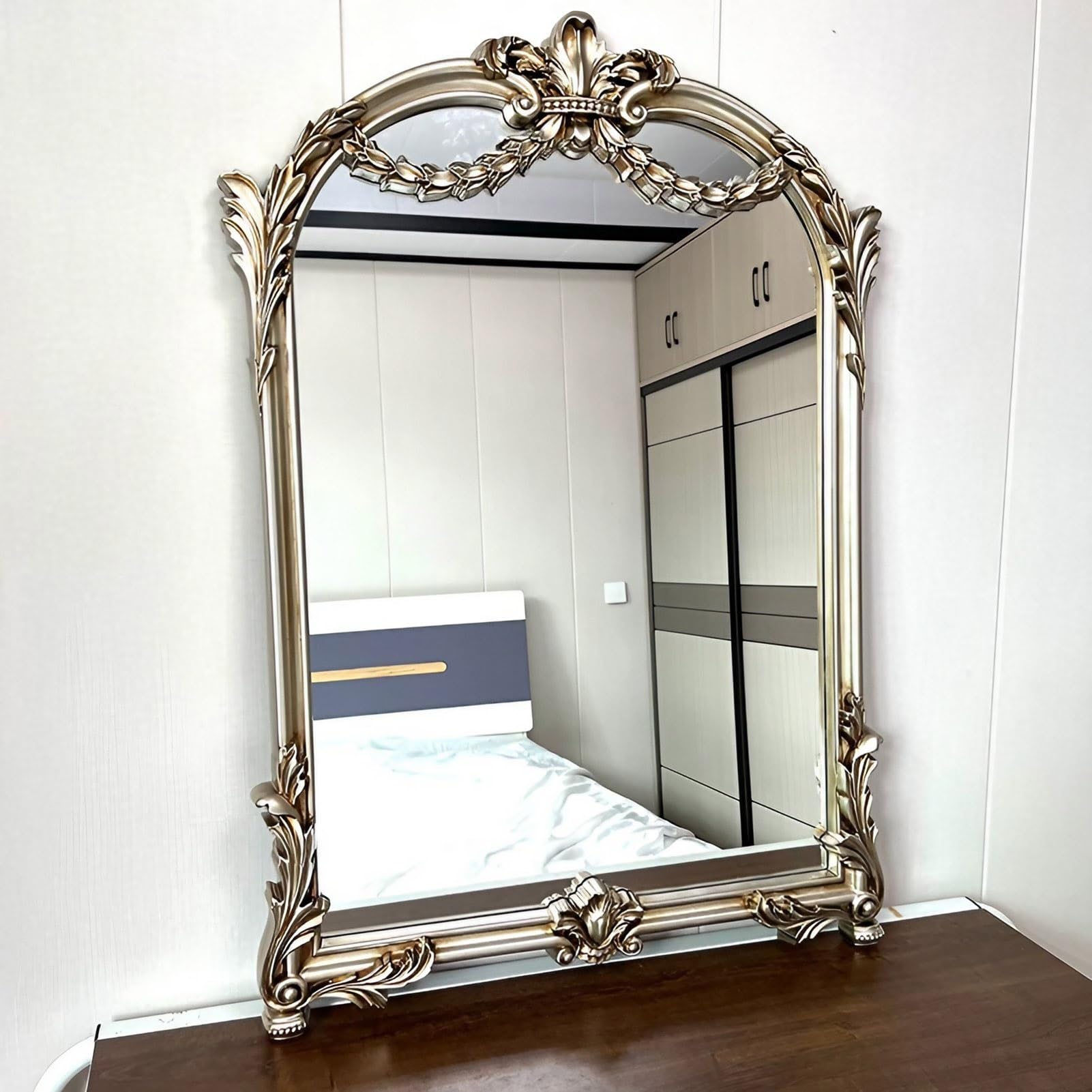 FGXHHS Large Antique Decorative Wall Mirror - 35×24 inch Vintage Vanity French Baroque Ornate Entryway for Wall(Antique Silver)