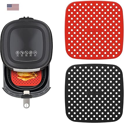 LIDSTOBALL Reusable Air Fryer Liners - 8.5 inch Square Non-Stick Silicone Air Fryer Mats - Air Fryer Accessories for Gourmia, Ninja, Cosori, Instant Vortex, Power XL and More (2 Packs)