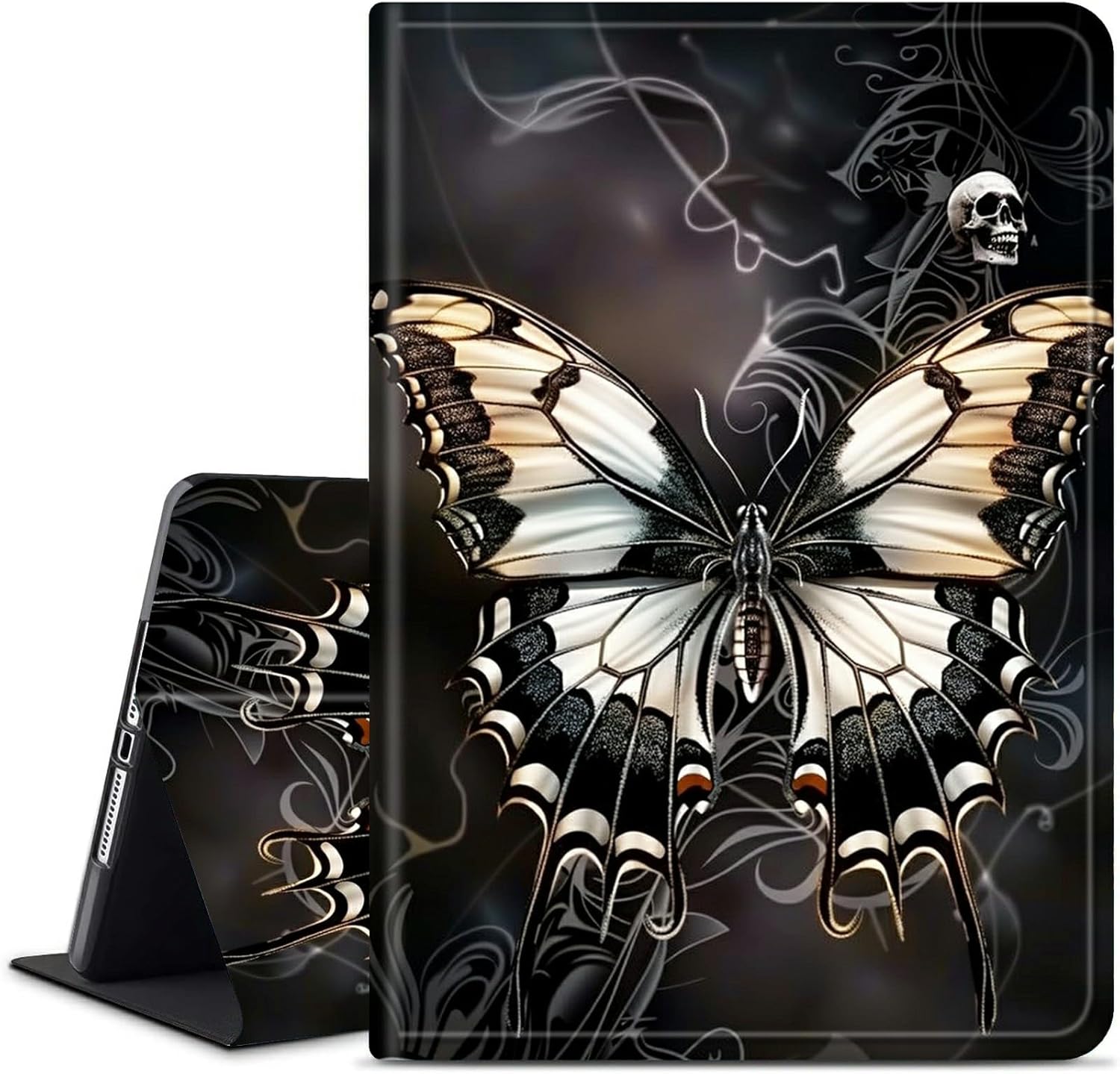 Case for Amazon Fire HD 10 & 10 Plus (13th Generation 2023 Release), PU Leather Multiple Viewing Angles & Kickstand Back Case Drop Protection Smart Cover with Auto Sleep/Wake, Gray Butterfly