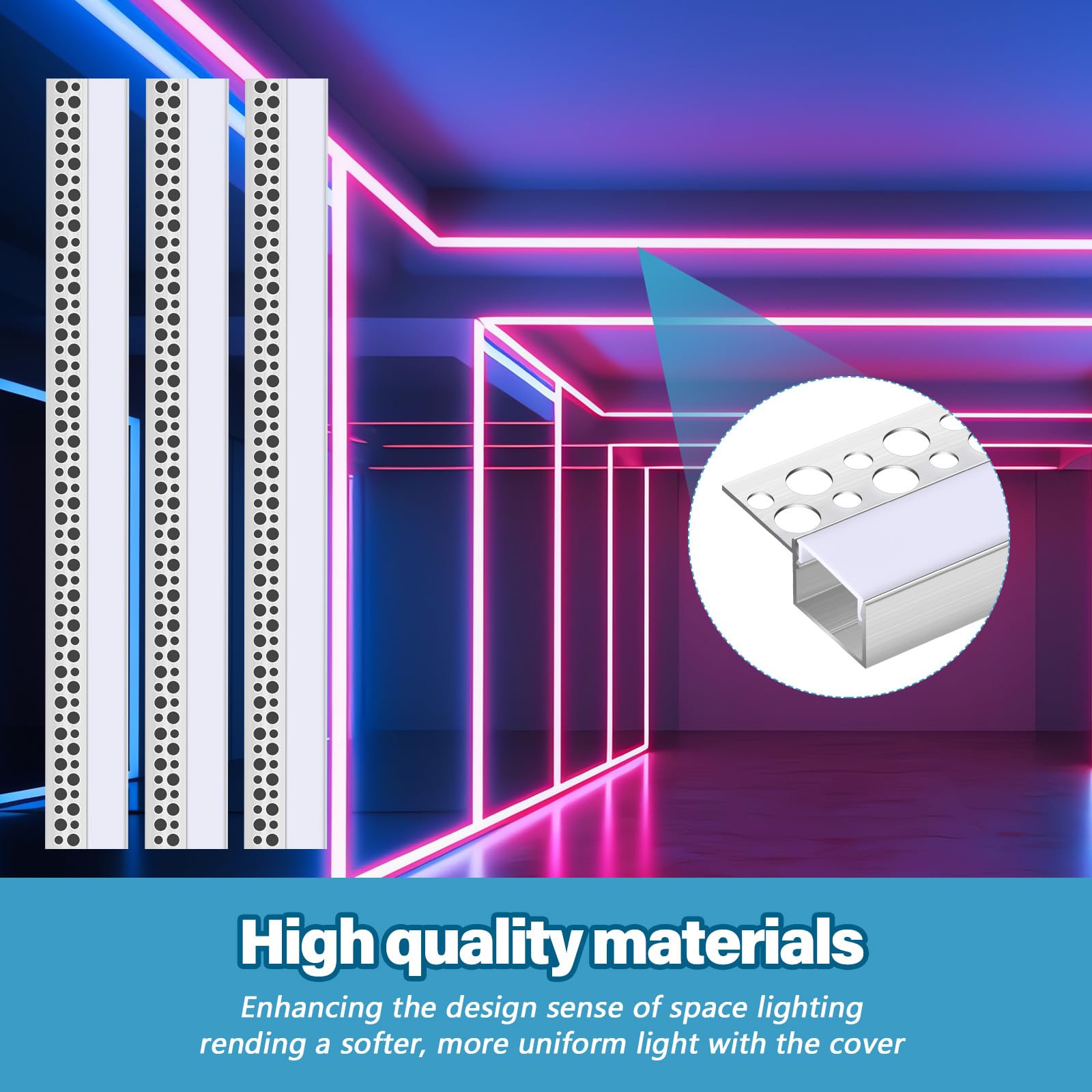 glooglitter 10 pcs 6.6ft/ 2 meter plaster in led channel trimless single sided led diffuser channel recessed drywall aluminium profile for wall drywall ceiling (deep insert)
