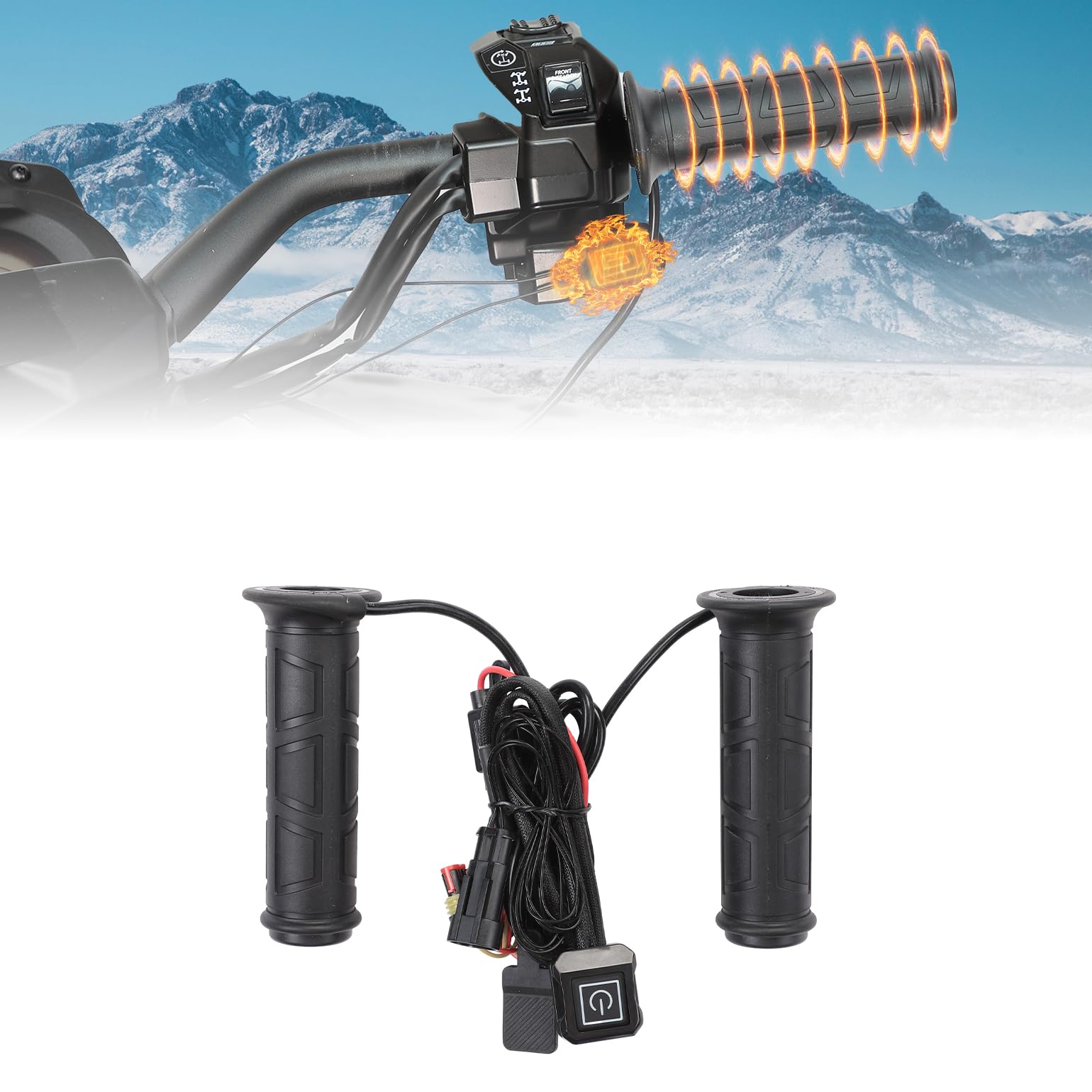 KEMIMOTO ATV beheizte Griffe mit Daumenwärmer, IP67 wasserdicht | 3-stufig einstellbare Temperatur & 50 °C Auto-Standby, universell für 12 V 22 mm ATV-Motorradlenker