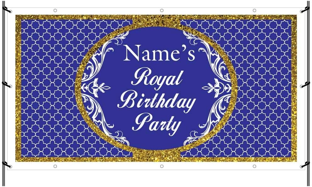 VictoryStore Royal Birthday Banner - 2' x 4' Waterproof Vinyl Happy Birthday Banner (Blue)