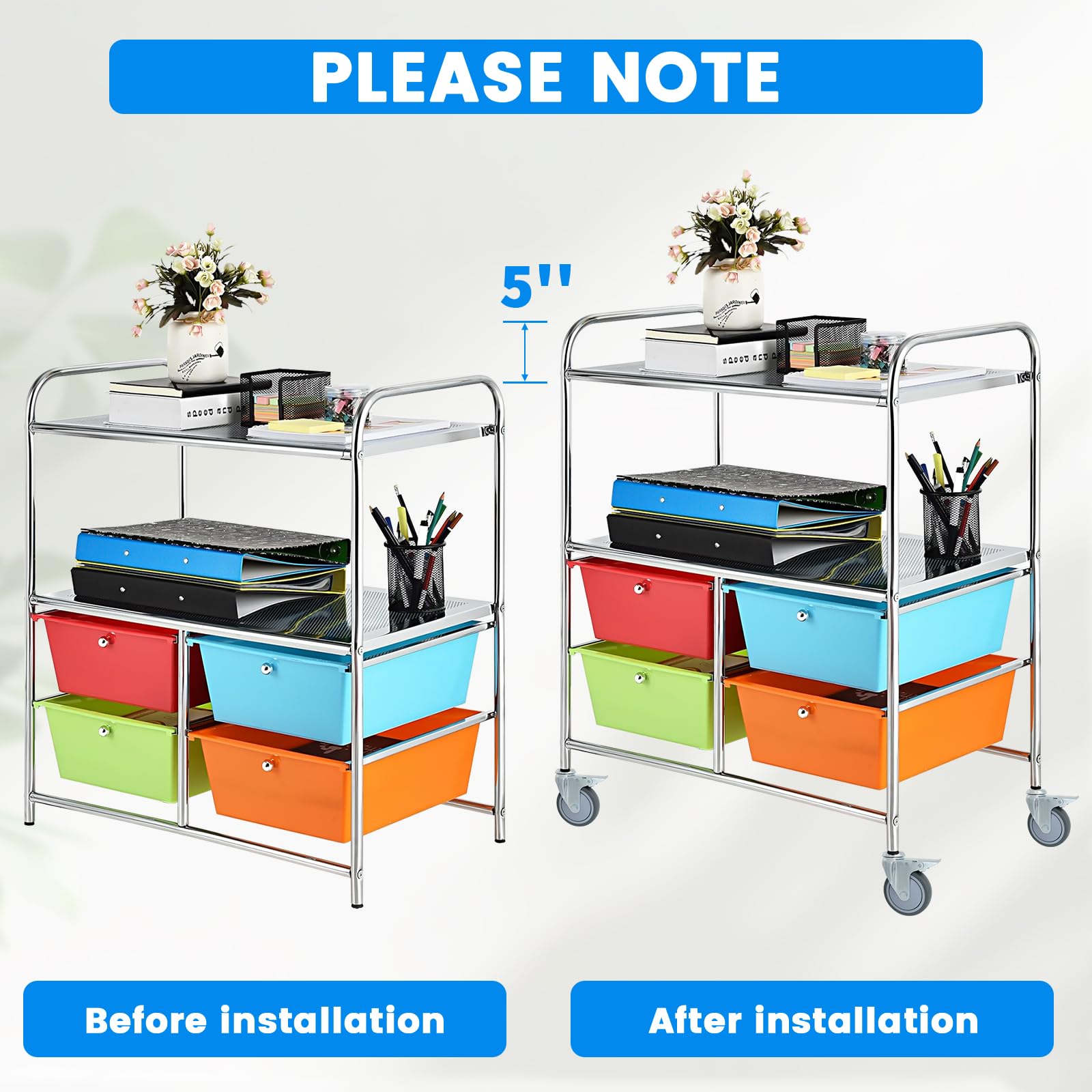 Ruote piroettanti con Freno da 4 Pollici in TPR Resistente, Diametro Stelo 7/16 Pollici, Set da 4 per Secchio per mocio Rubbermaid, Carrello, Sgabello, Barbecue, aspirapolvere da Officina