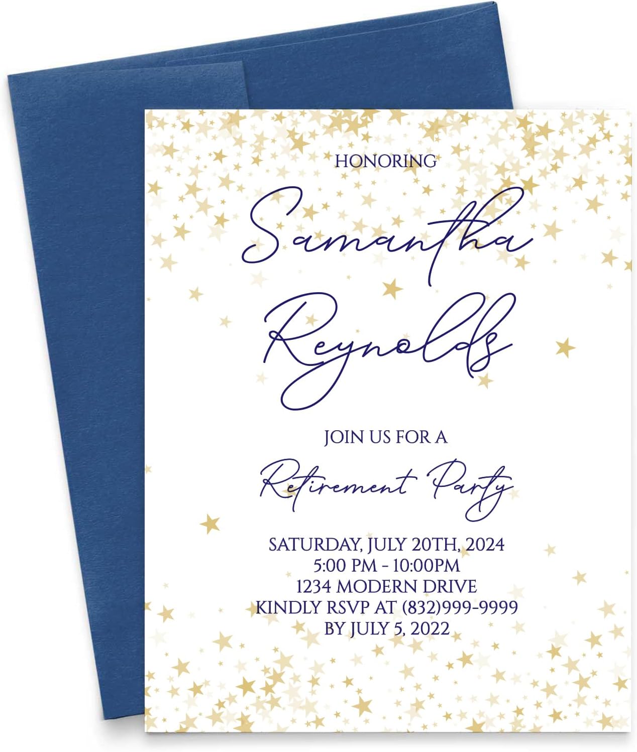 Stars Retirement Party Invitation, Modern Gold Retirement Dinner Invites, Your choice of Quantity and Envelope Color