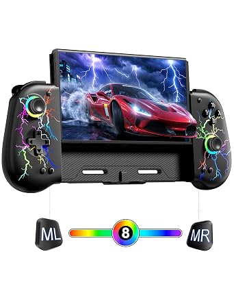 VOYEE Switch Controllers with Hall Effect Joystick & Kickstand, Compatible with Nintendo Switch/OLED, Wireless Pro Controller Ergonomic Grip Joypad with RGB Light, Turbo, Macro, 4 Game Slot Black