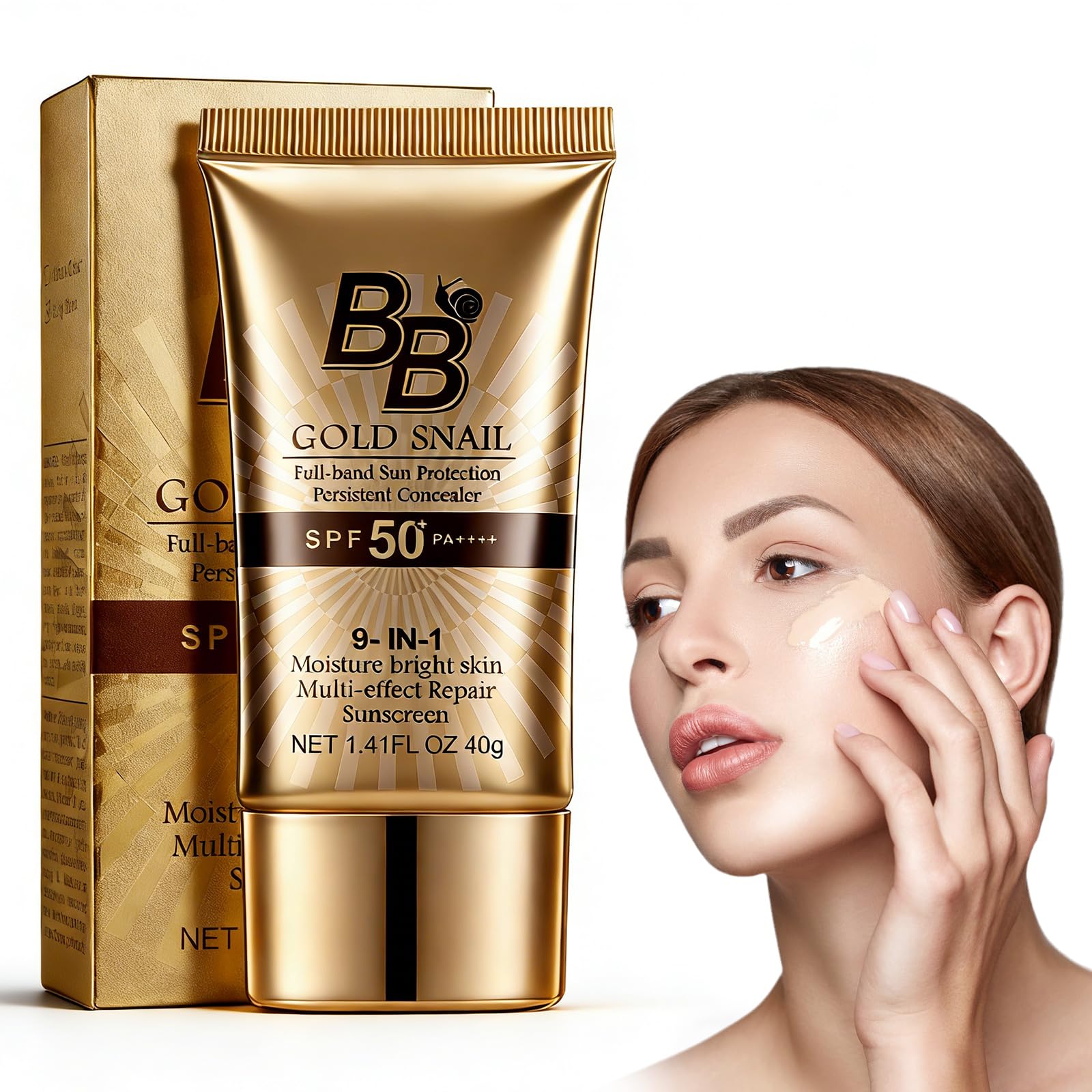 BB Cream Viso SPF 50,Crema Colorata Naturale Con Bava Di Lumaca,Alta Coprenza E Idratazione 24h,Effetto Anti-Lucidità,Fondotinta Compatto Con Protezione Solare,40g,01# Naturale