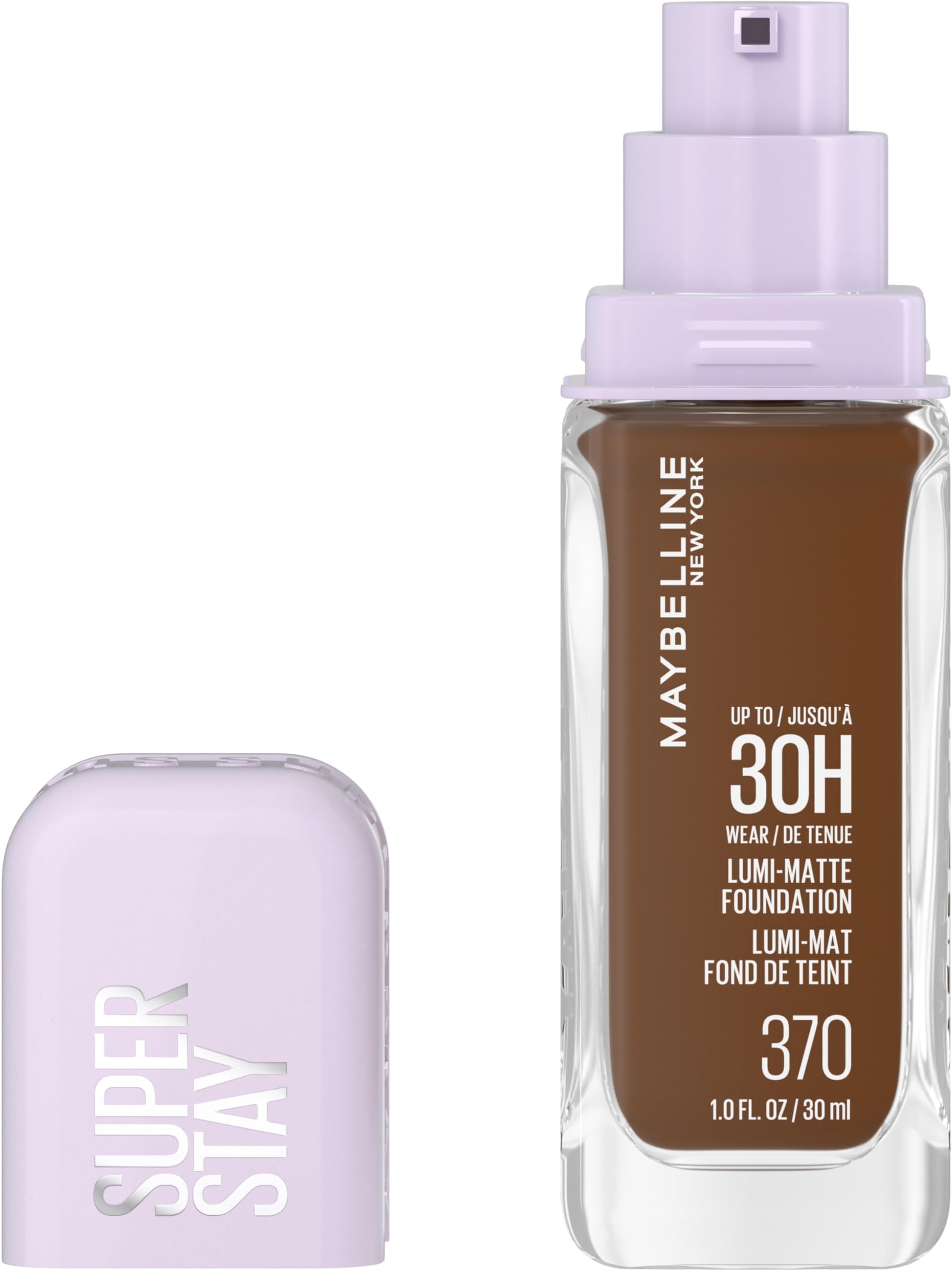 Maybelline Super Stay Lumi-Matte Foundation, Lightweight and Buildable Full Coverage Foundation Makeup For Up To 30HR Wear, 370, 1 Count