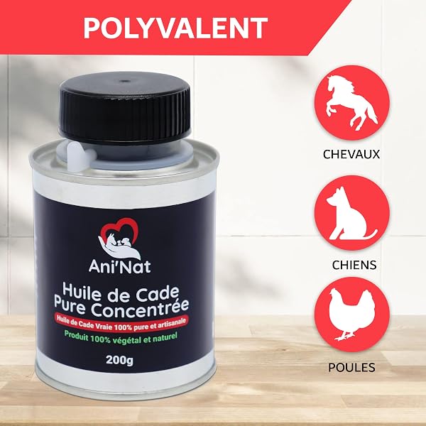 AniNat Huile de Cade Pure Concentrée 100% Naturelle - Pinceau APPLICATEUR vissé dans Le Bouchon - Soin des Pattes des Poules, Sabots Chevaux, Soles Ramollies, Dermite - Pot 200g - 3