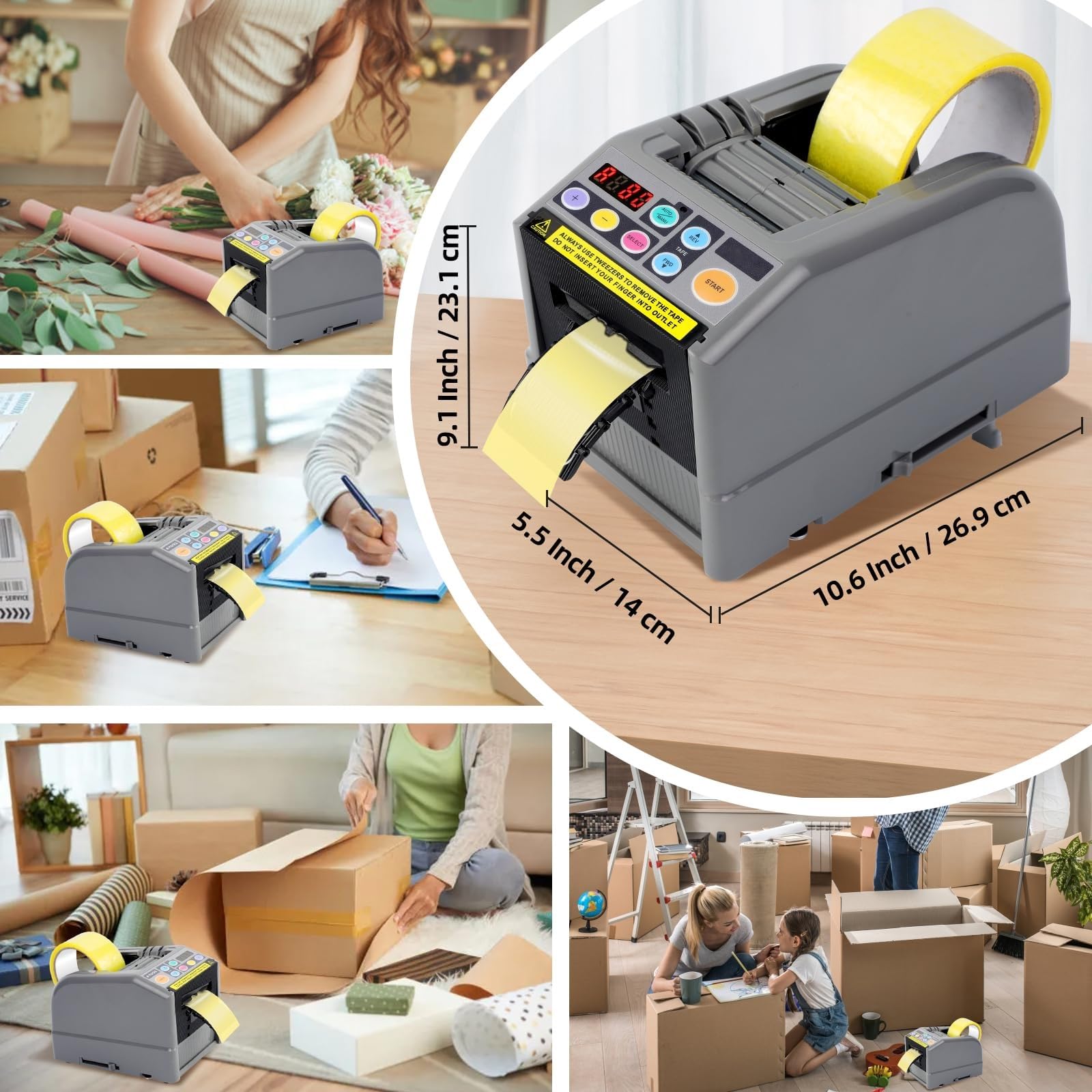 Distributeur automatique de ruban adhésif pour expédition et emballage cadeau, longueur 5–999 mm, parfait pour les écoles, les restaurants, les entreprises et les maisons