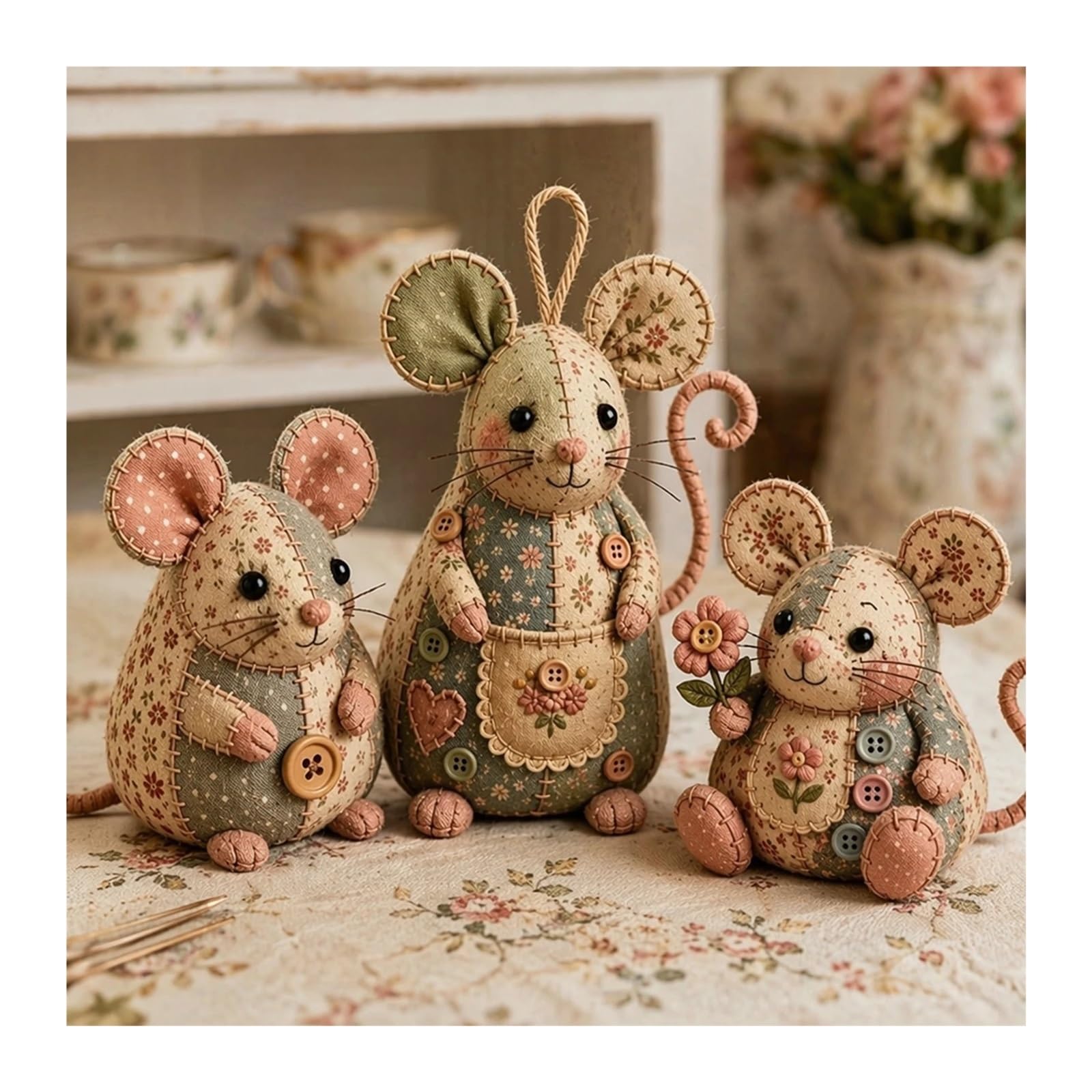 kit de tela para acolchar diy Kit de ratón patchwork bricolaje 3 piezas | Kit de manualidades for coser a mano