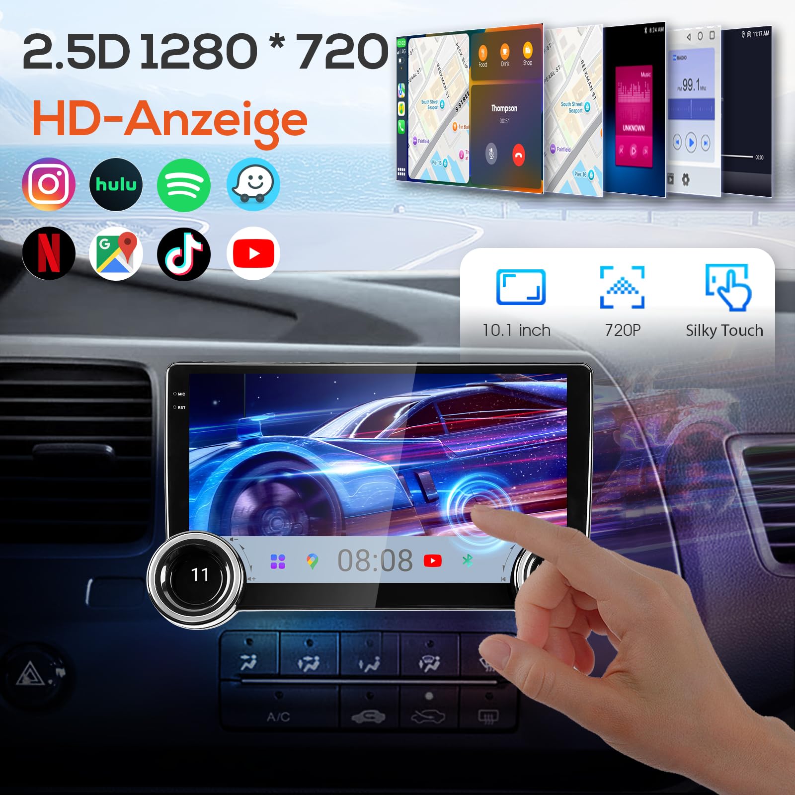 Haudio 10,1-Zoll-Autoradio mit Wireless CarPlay & Android Auto, 2-DIN-Bluetooth-Autoradio mit Rückfahrkamera, Mirror Link, Sprachassistent, AM/RDS/FM, für alle Fahrzeuge mit Doppel-Drehknopf, 2G+64GB