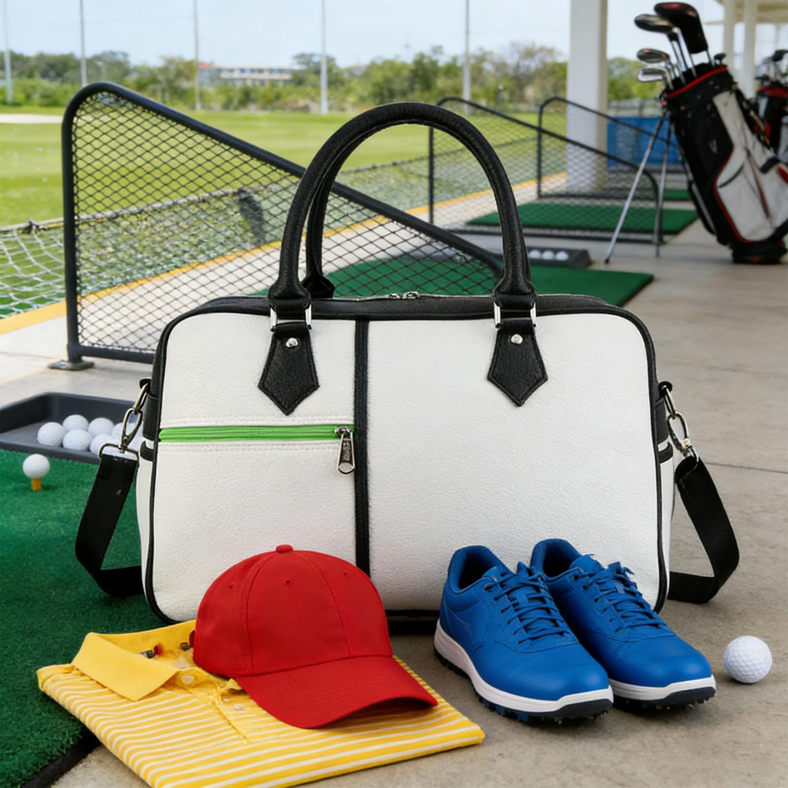 Zunate Borsone in PU, Borsa Sportiva da Viaggio Modello Lichee con Scomparto per Scarpe, Tracolla Staccabile, Borsa da Palestra per Allenamento Fitness all'aperto da Portare Avanti (WHITE)